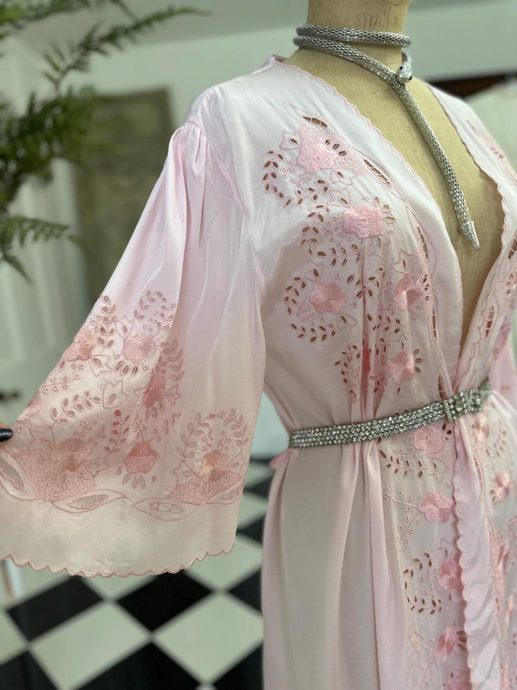 1970s Candy floss pink nightgown with embroidery
