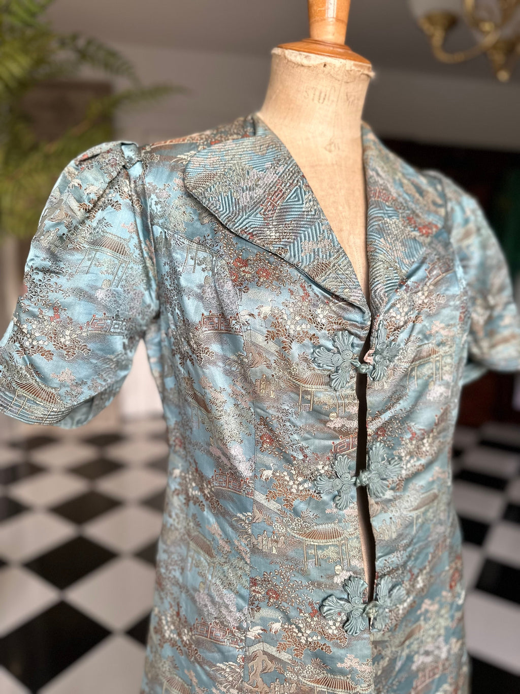 1930s Duck egg blue Silk Chinese robe house coat