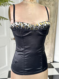 Just Cavalli Elegant Black satin and  Lace bustier with leopard trimming