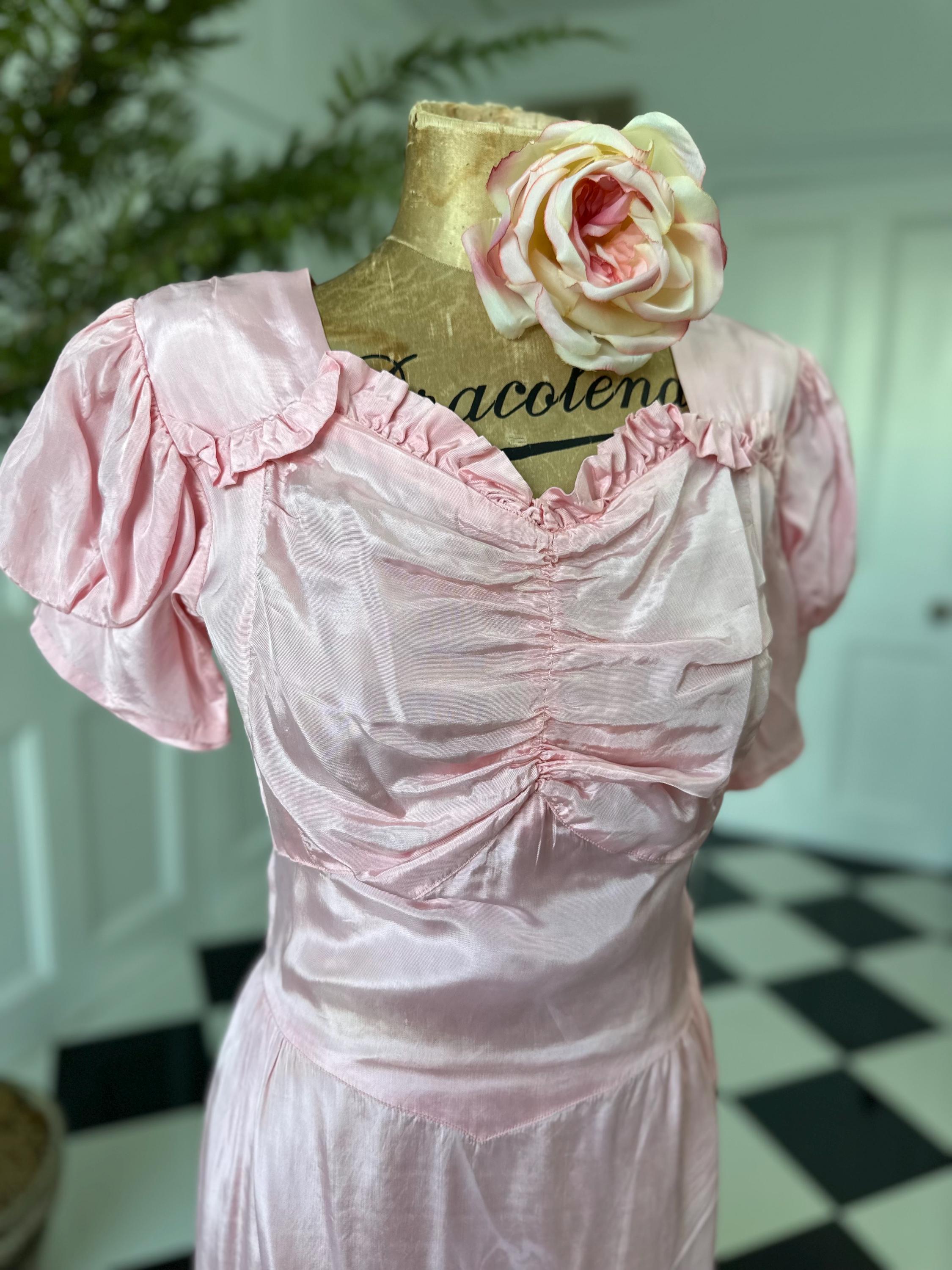 Enchanting 1930s Pink Taffeta Long Gown  One of a Kind Old Hollywood Glamour