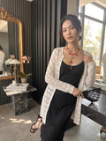 Hand Crocheted White Cardigan – Boho Medallion Lace Jacket, Cotton Blend Summer Knitwear