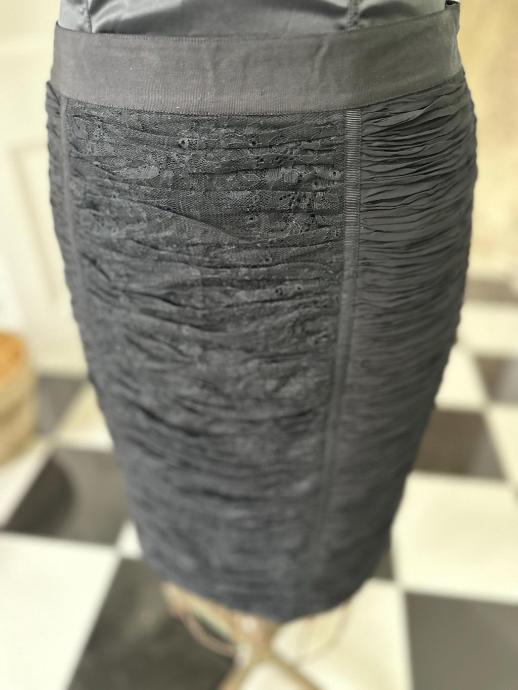 Vintage Y2K Style ruched black lace pencil skirt