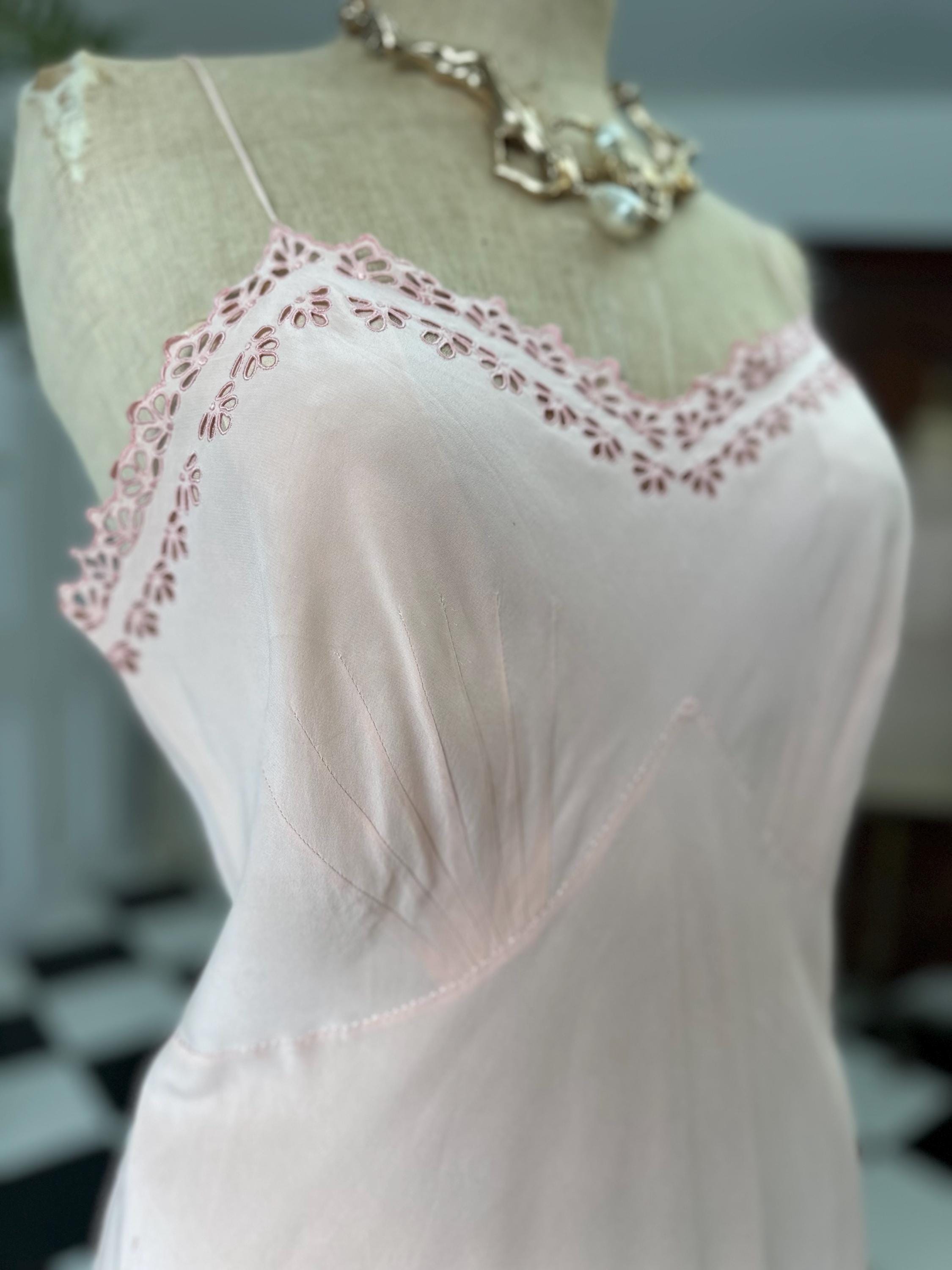1930 silk slip dress with cutout lace details