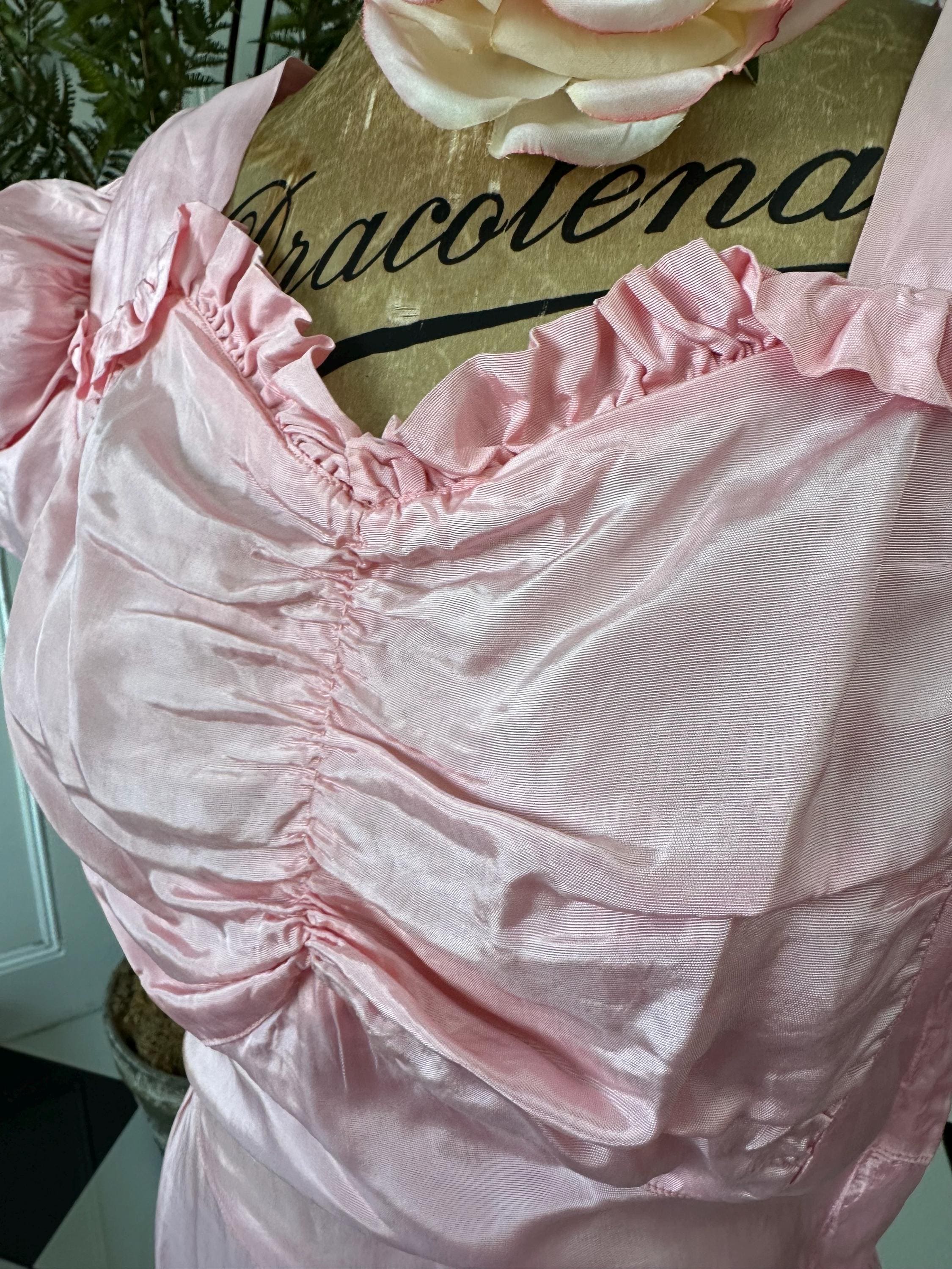 Enchanting 1930s Pink Taffeta Long Gown  One of a Kind Old Hollywood Glamour
