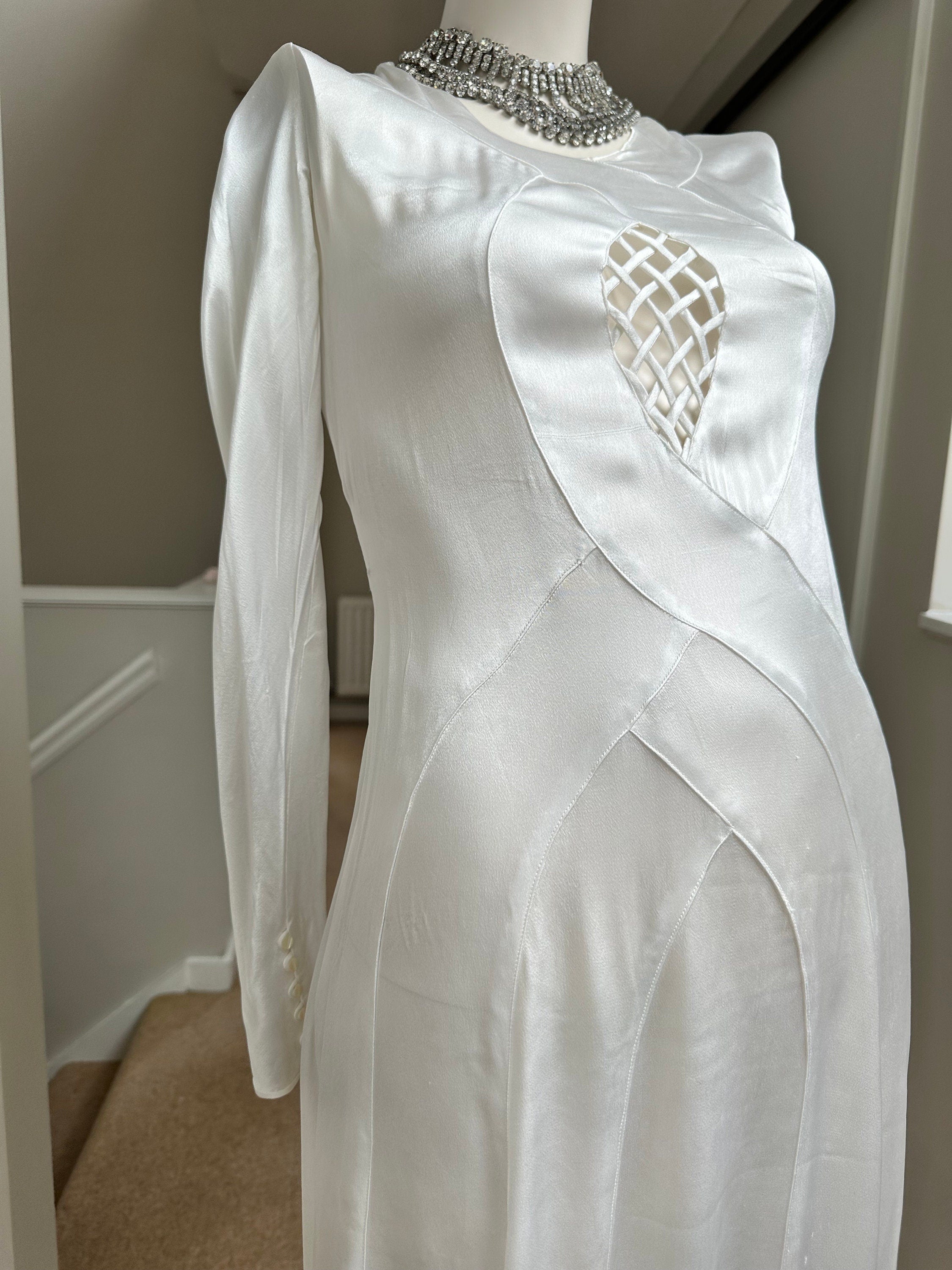 1930s white satin bias cut wedding dress