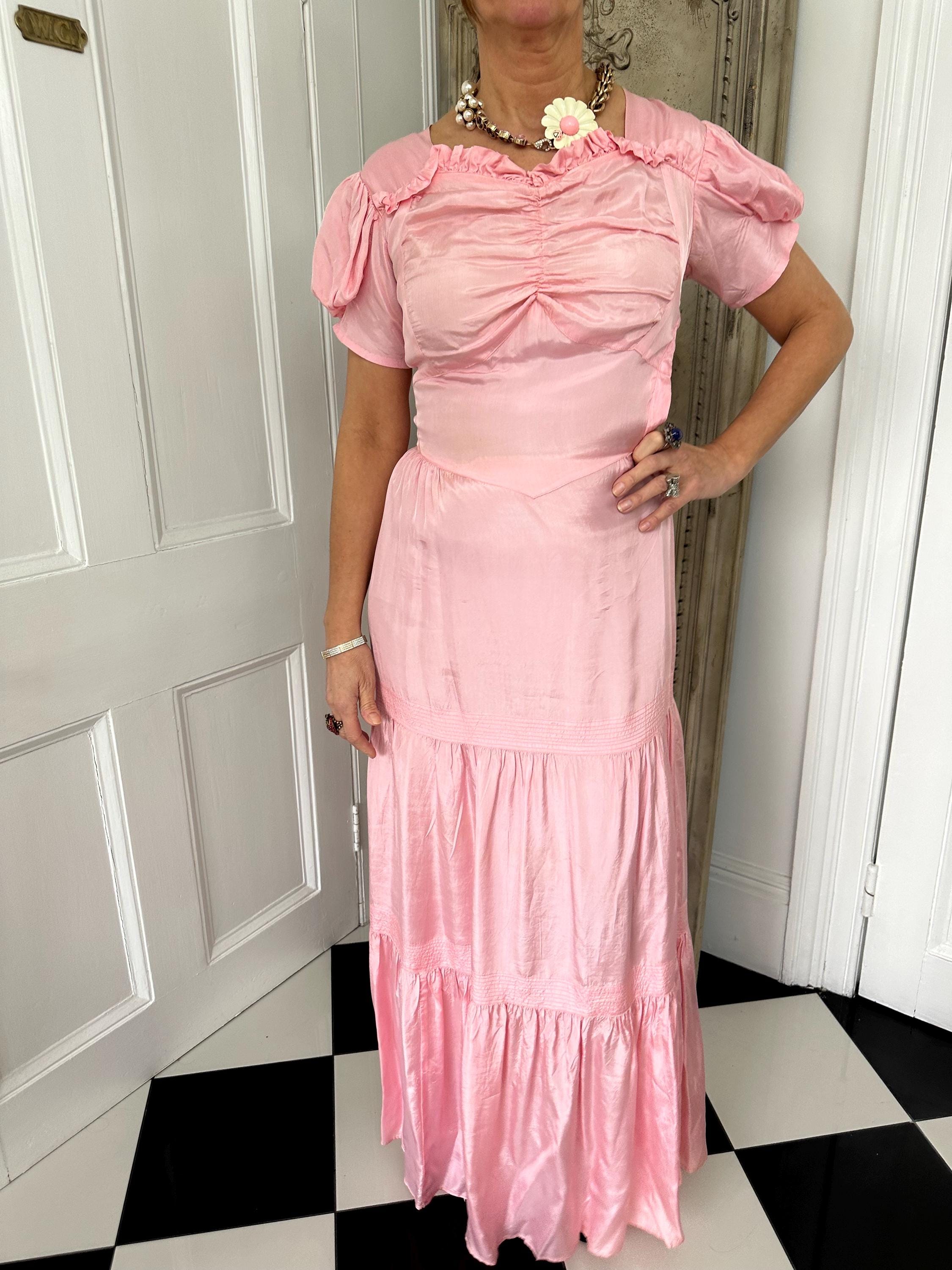 Enchanting 1930s Pink Taffeta Long Gown  One of a Kind Old Hollywood Glamour