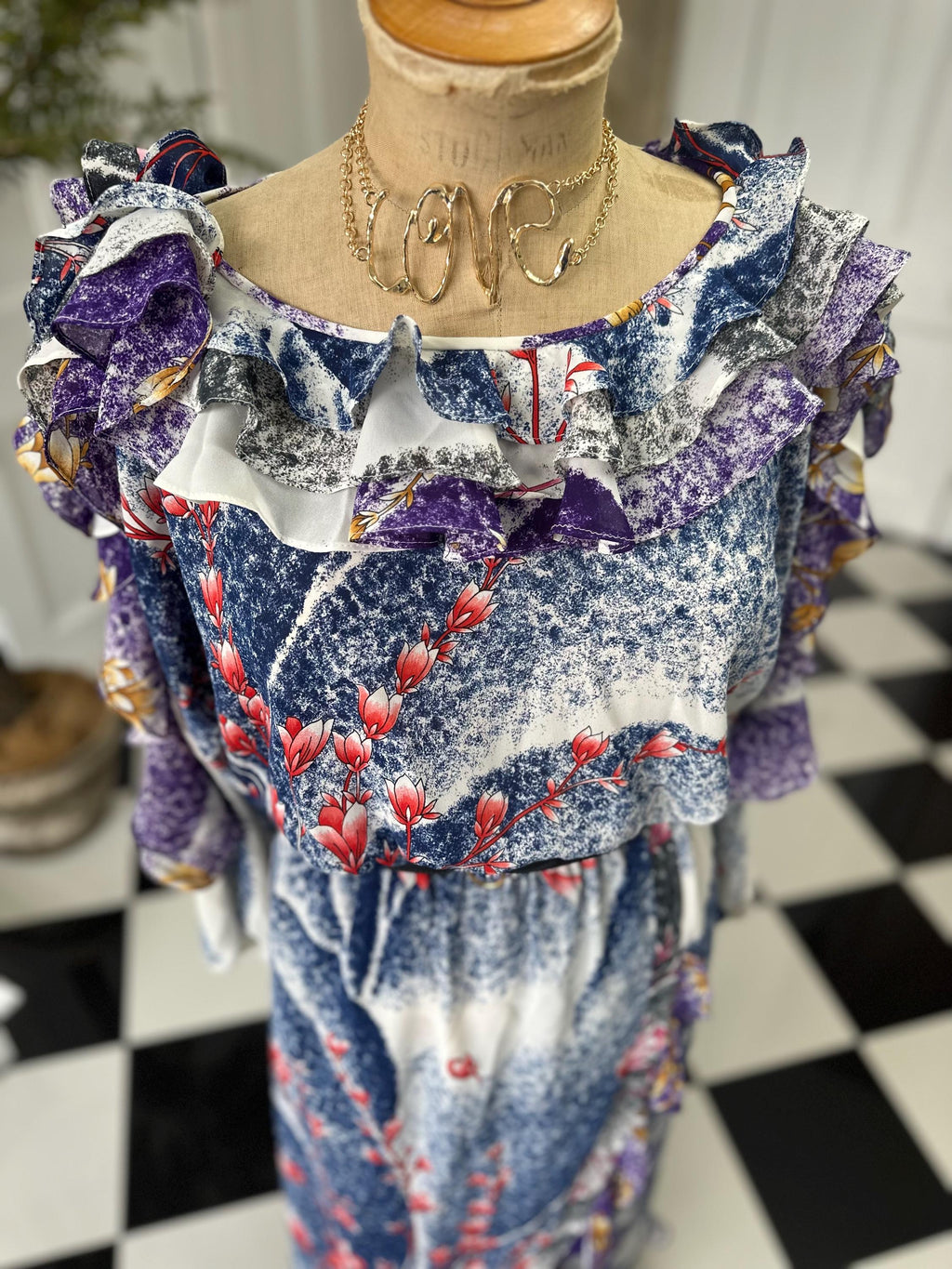 Vintage 1980s Diane Freis floral frilly Georgette maxi dress
