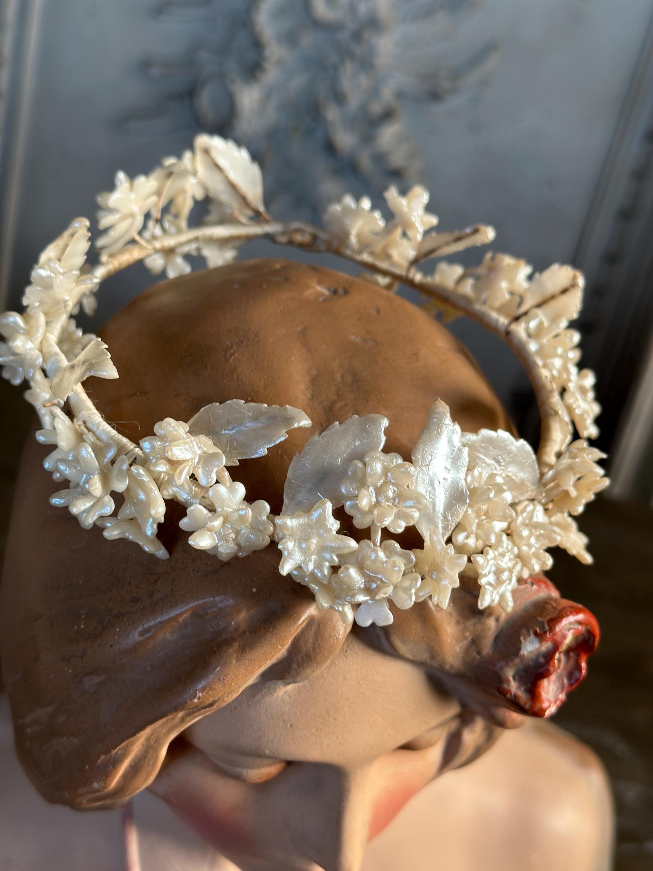 Vintage Floral Wax Tiara Grecian style 1930s 40s