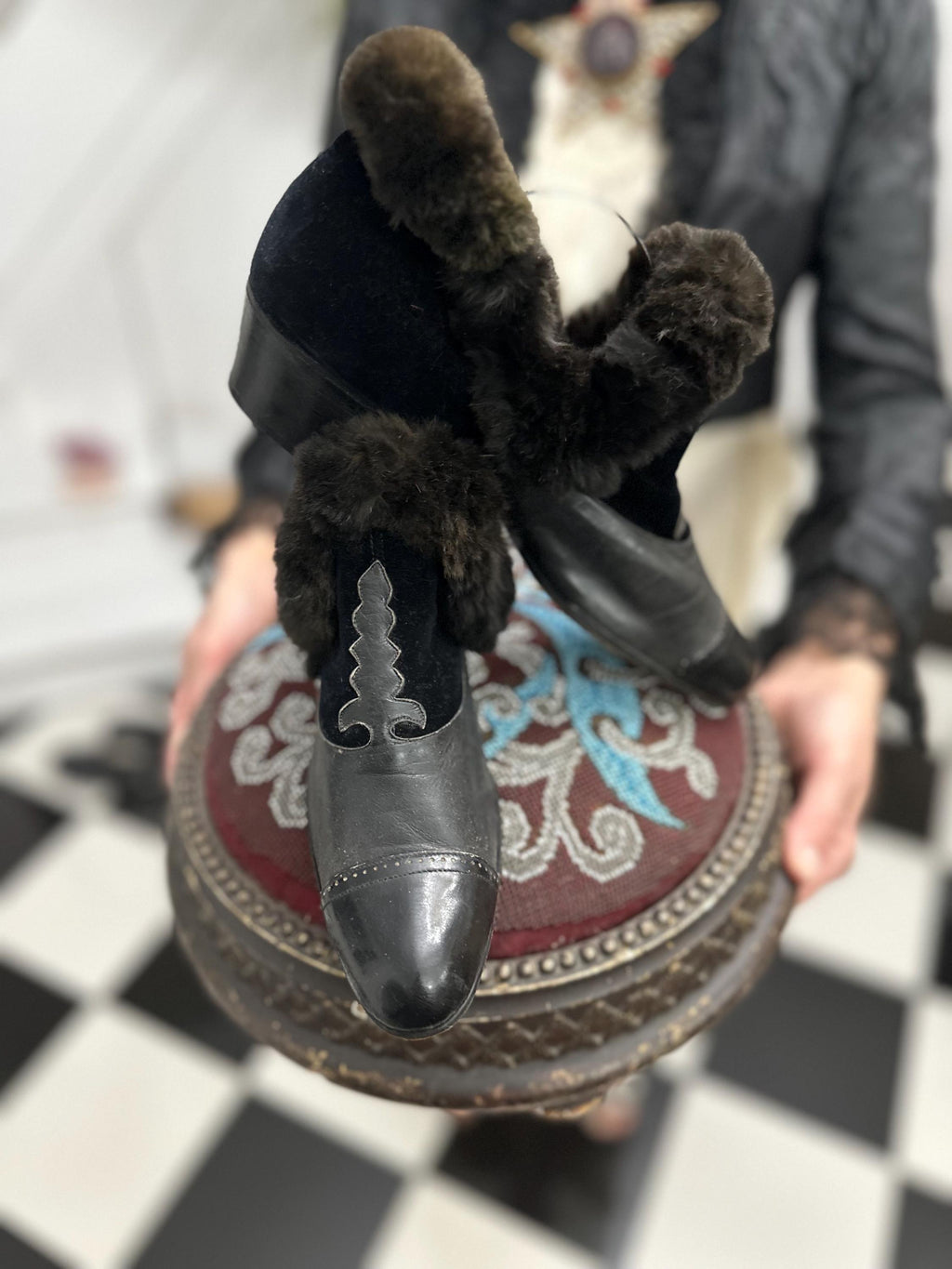 Victorian early Edwardian lady’s winter slipper boots