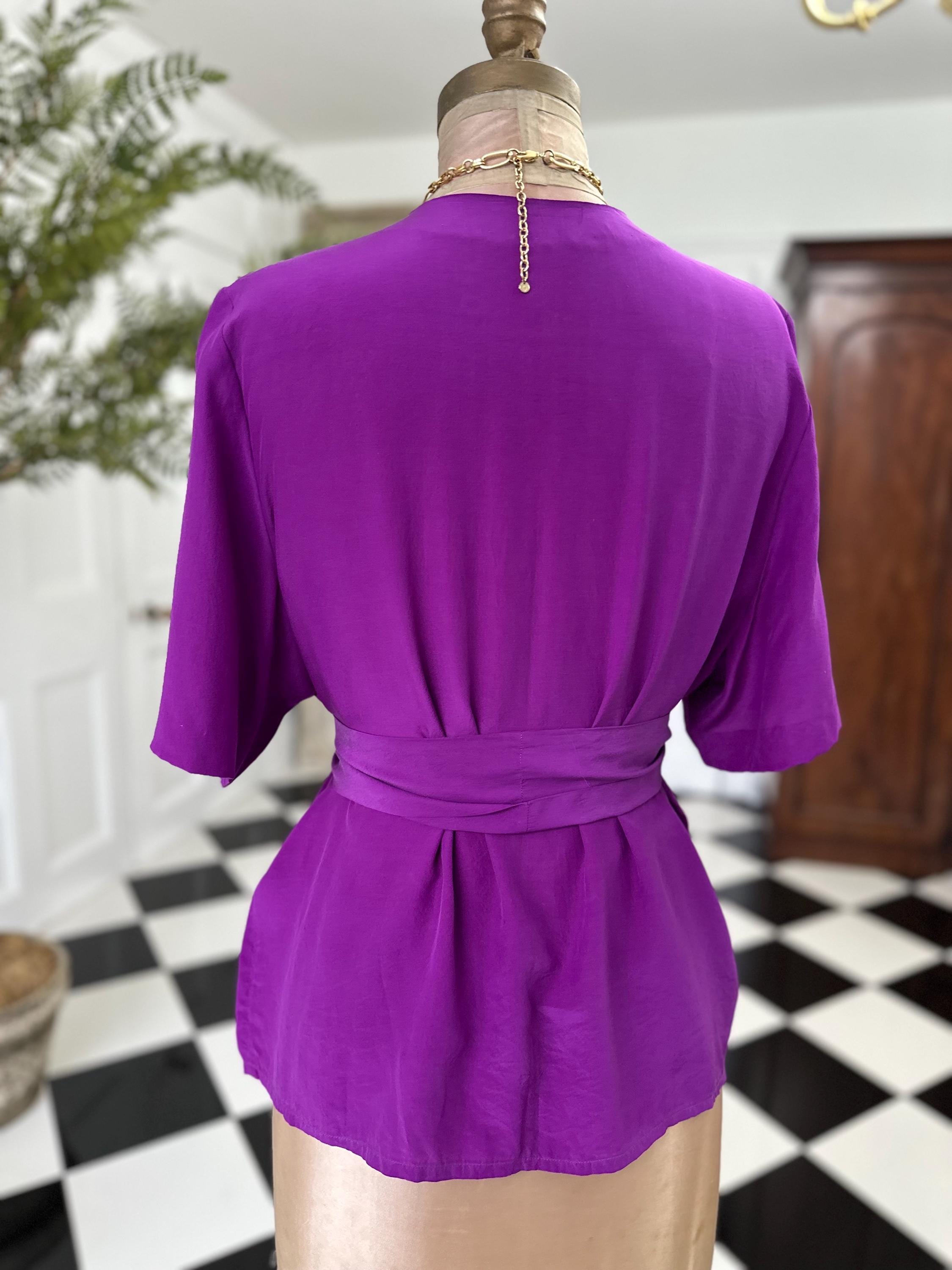 Vintage Deep Purple Silk Blouse with silk belt