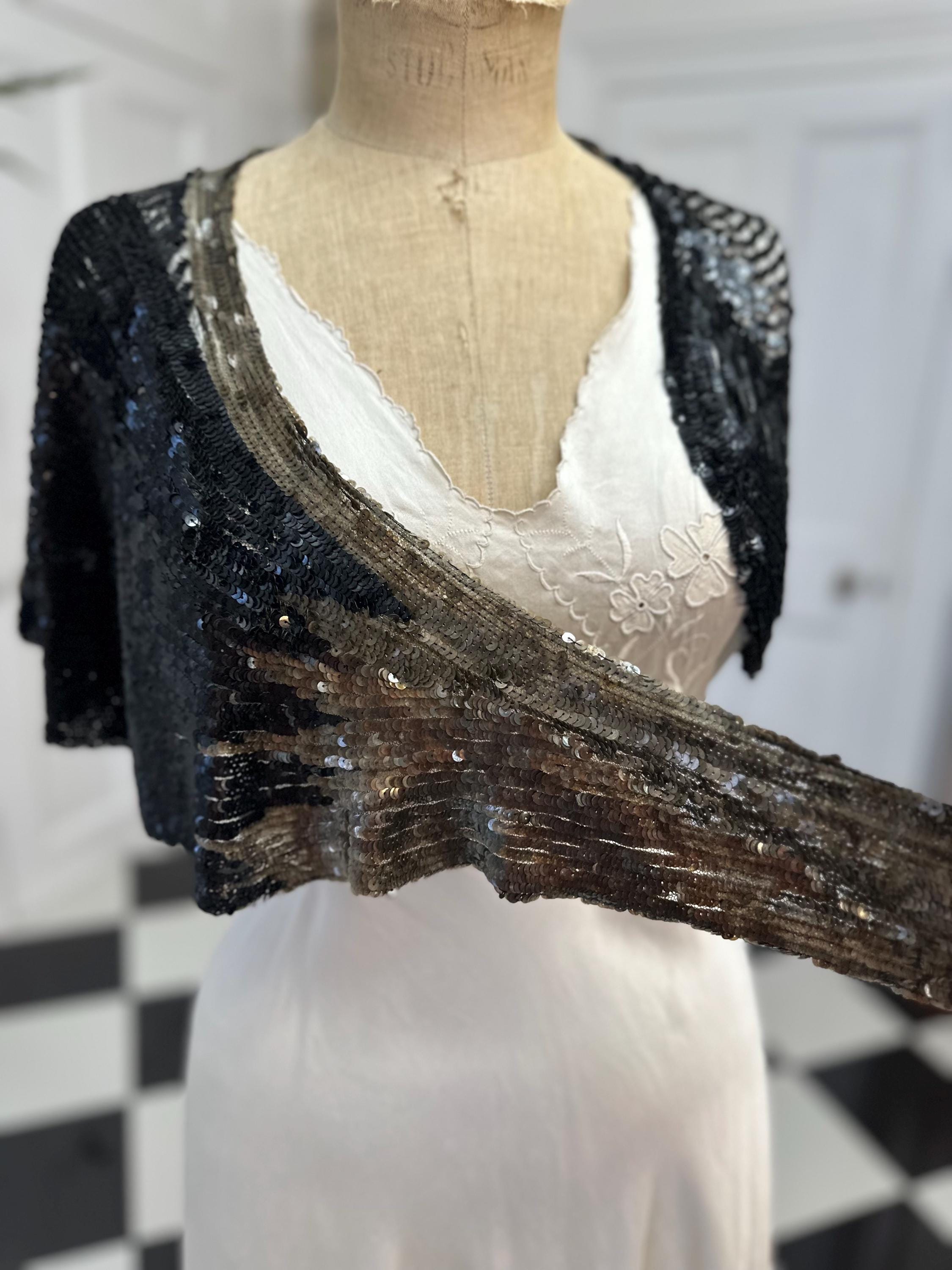 1920s Sequin black and gold shawl