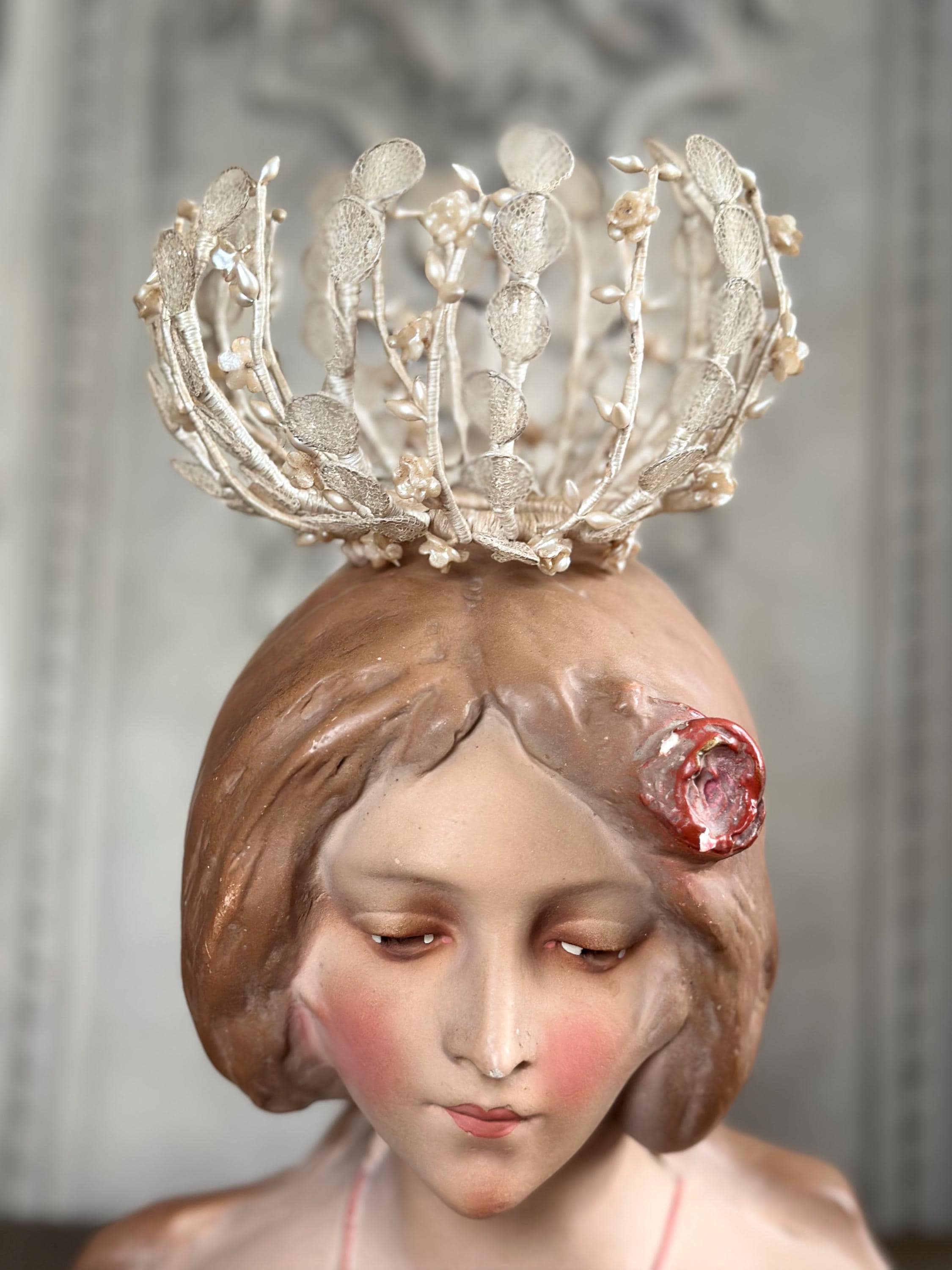 Victorian Edwardian Antique Wax Floral Tiara crown