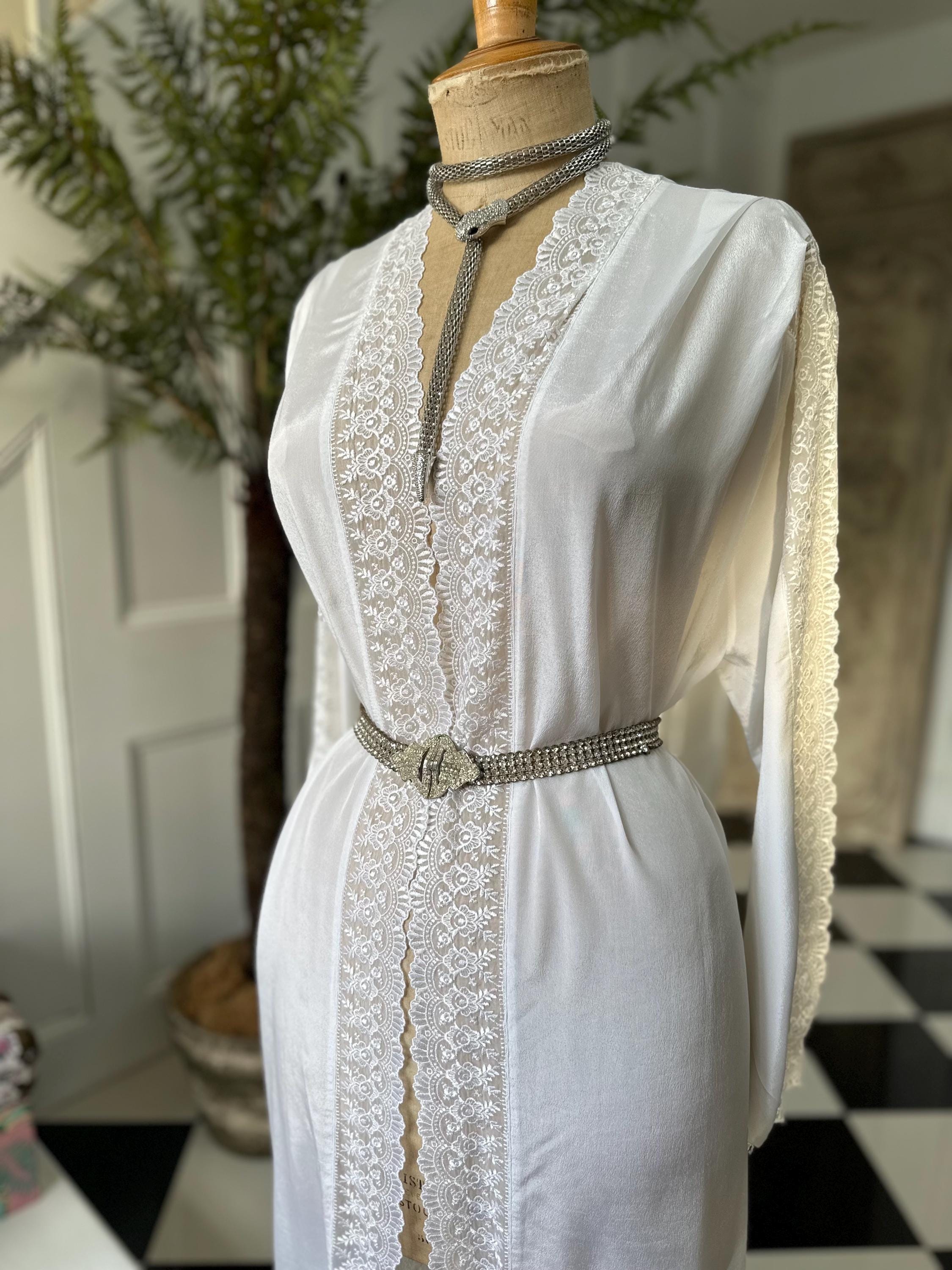 1970s Silky white long gown with lace details