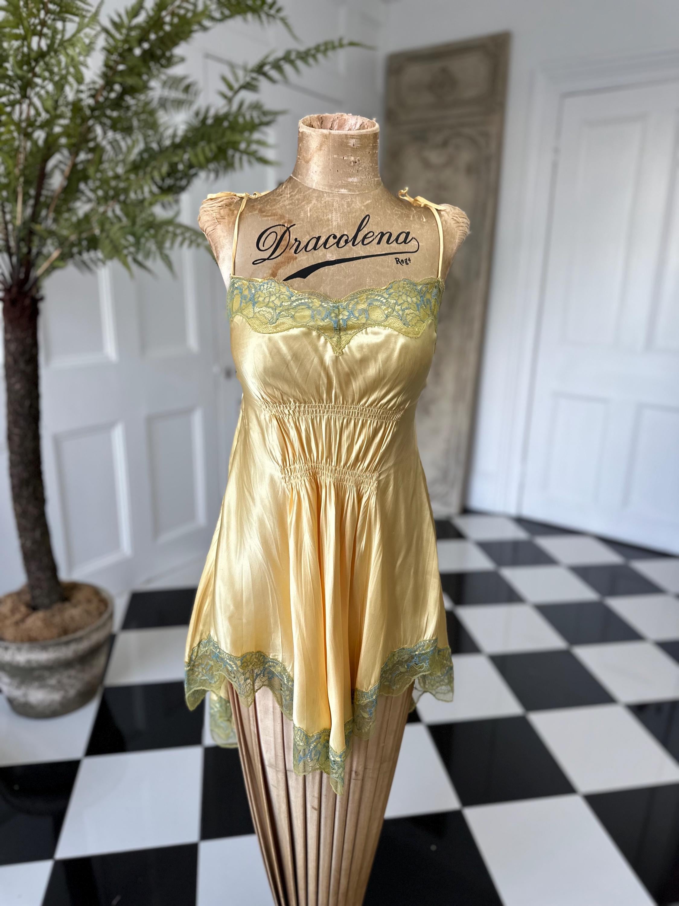 1990s Yellow Silk Slip Dress - In Love by Carling - Adjustable Straps