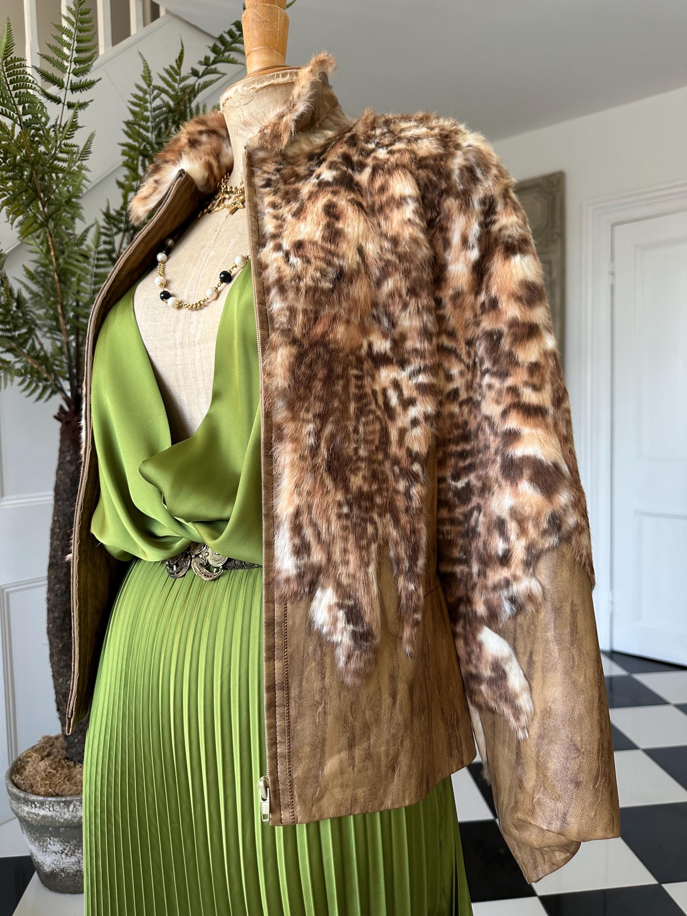 Vintage 70s Bensia jacket spotted fur trim boho hippie western zip jacket