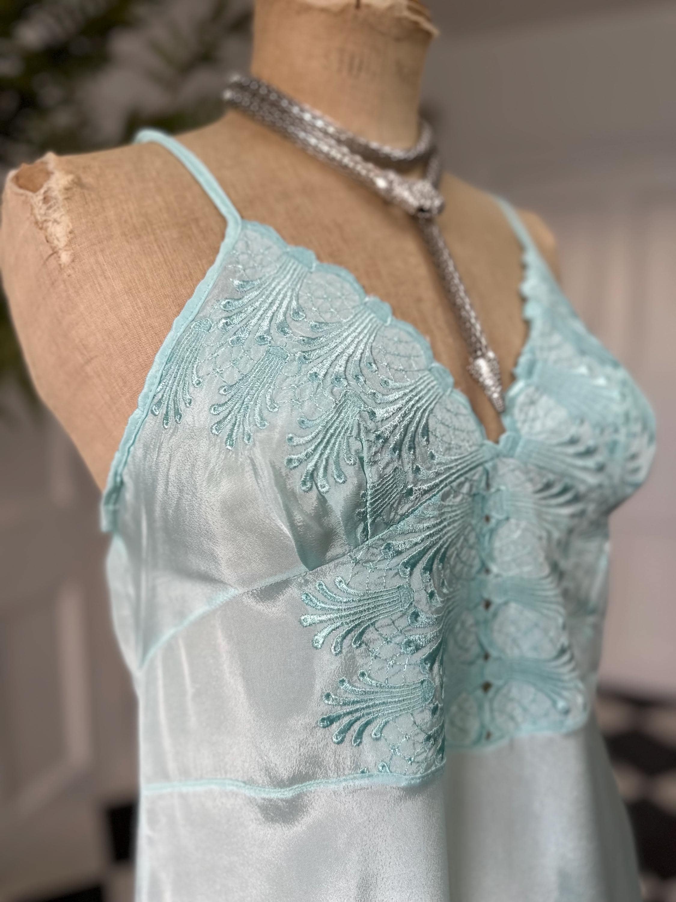 Vintage 1970 mint green slip dress