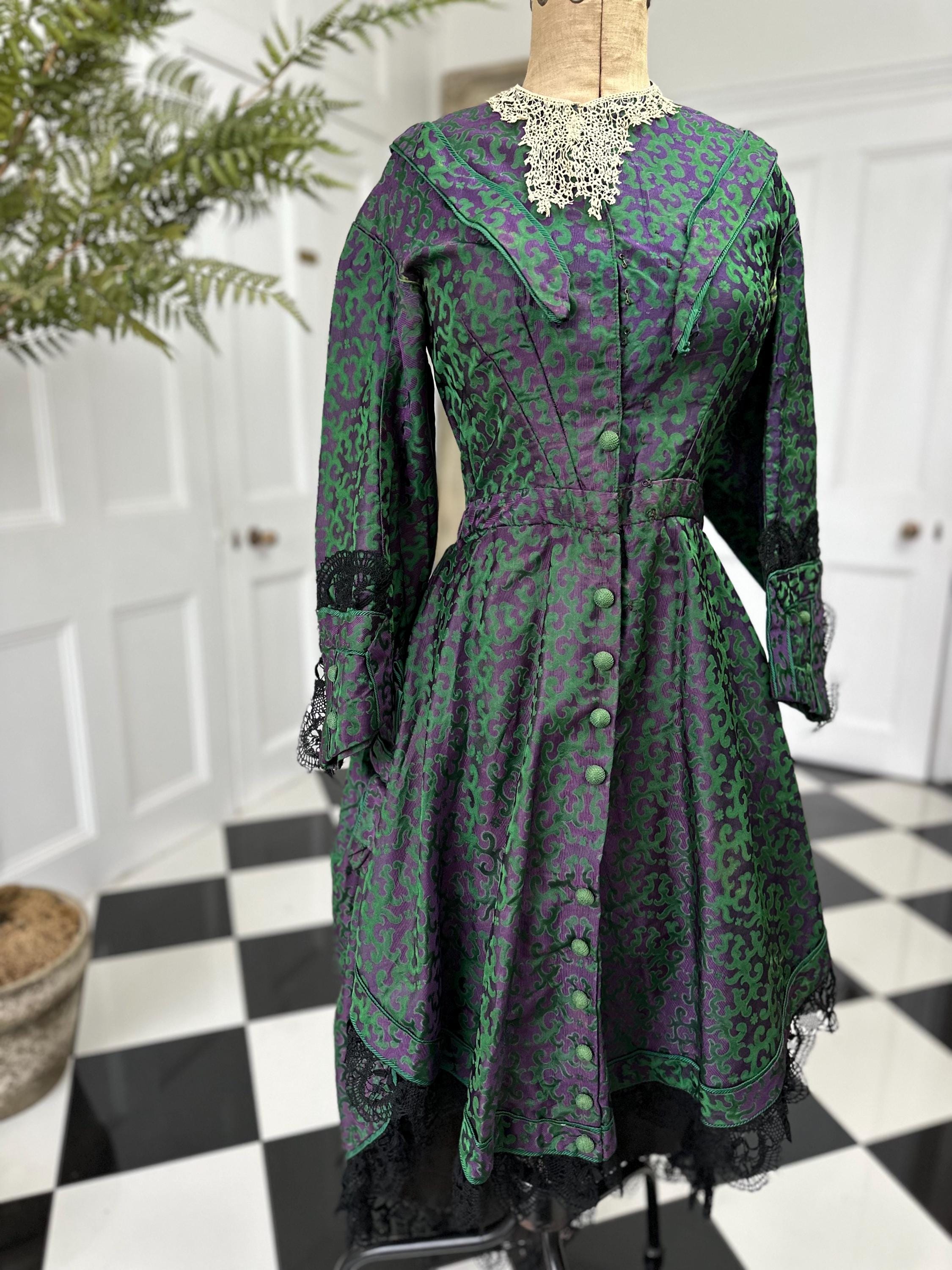 Victorian coat Long Back Short Front with Bobbin Lace Trimming and Bows