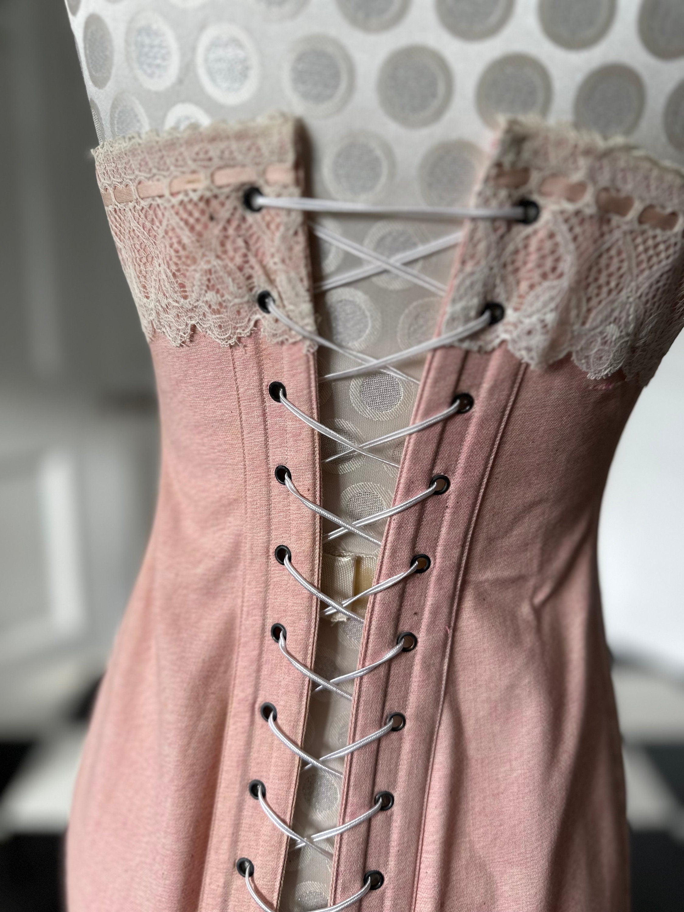 Antique Victorian  Edwardian pink corset in its original box (dead stock)