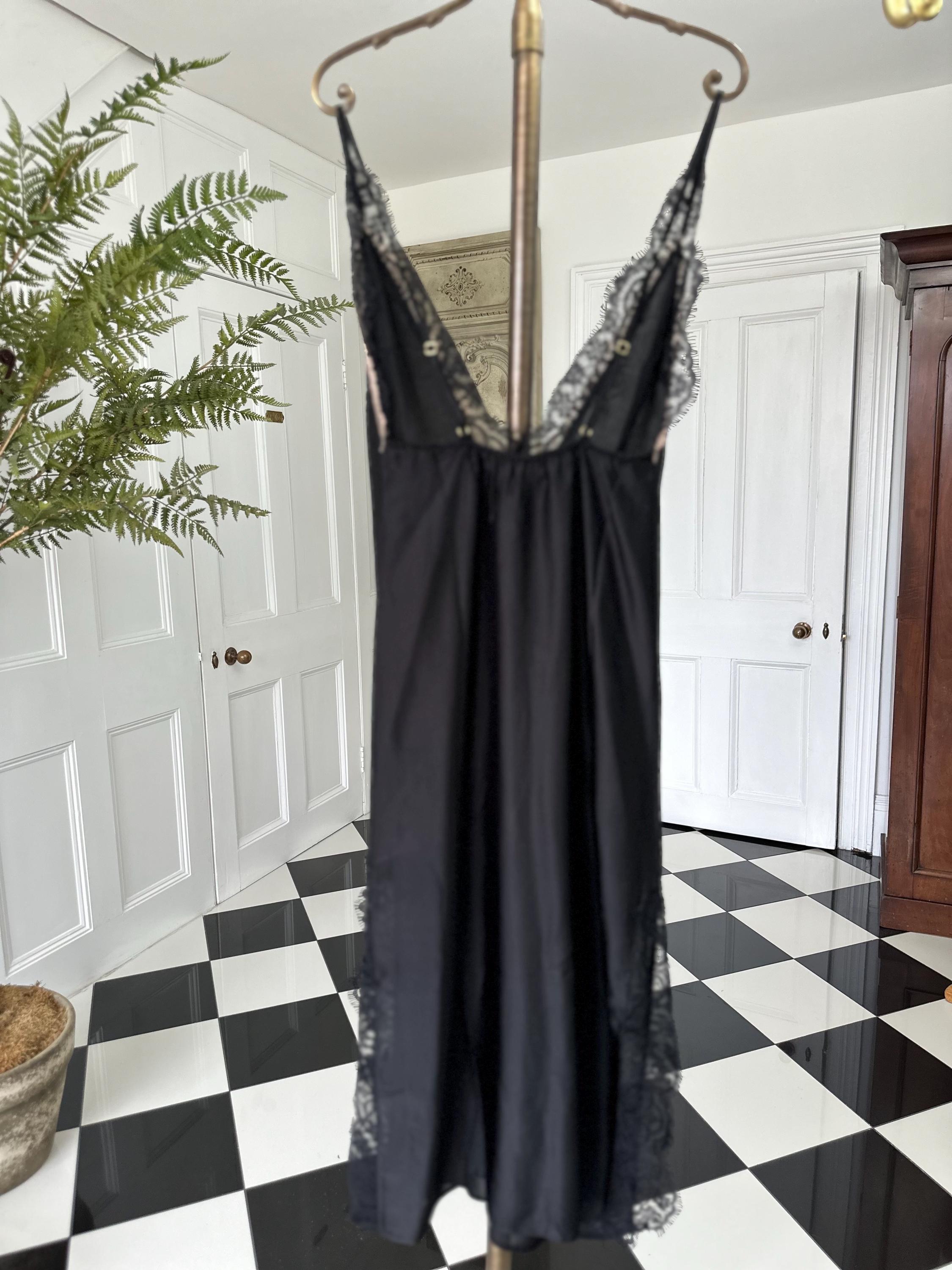 Vintage style black plunge neck lace slip dress Pierre Cardin. Extra small size