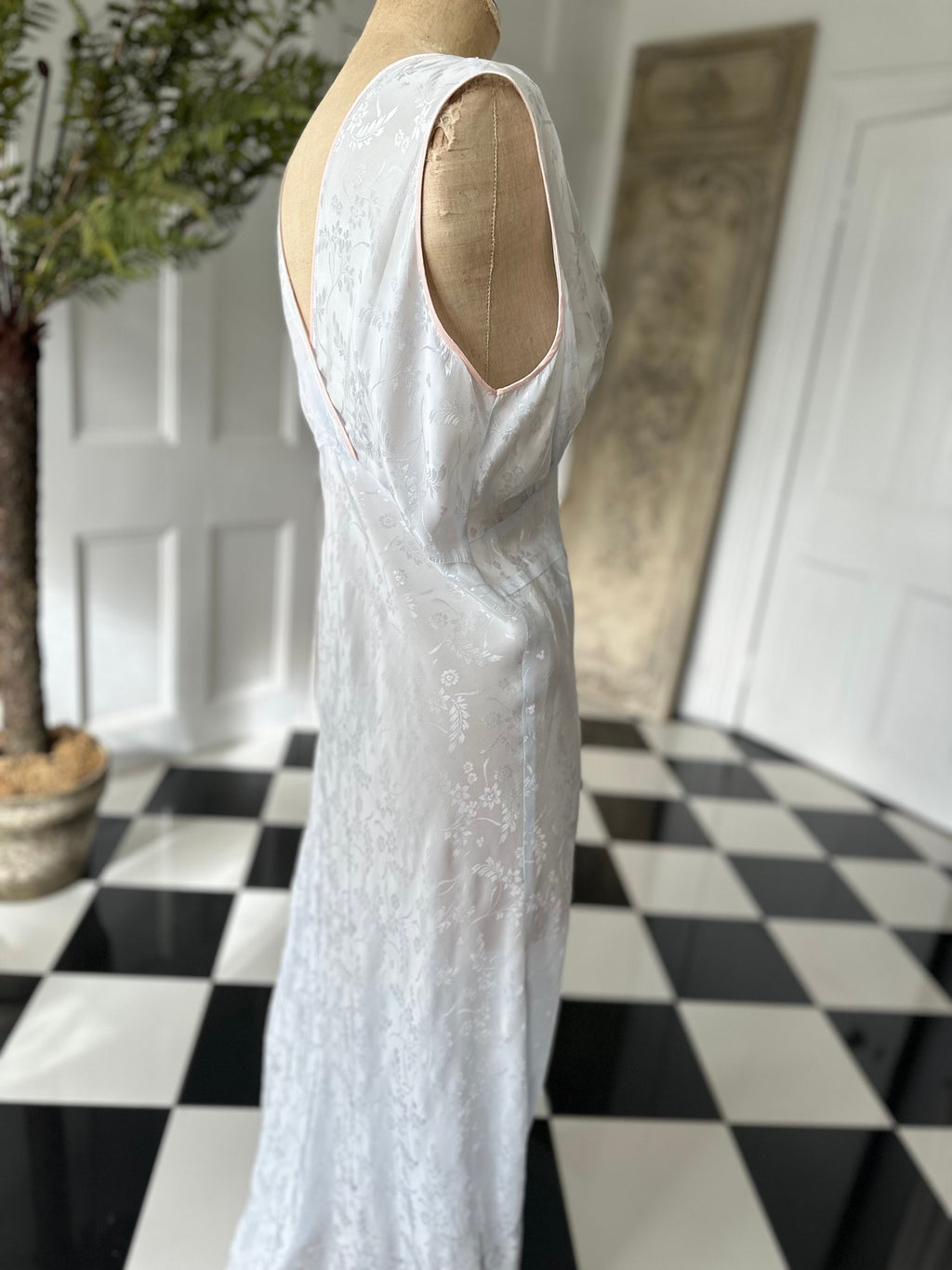1930s Pale Blue Rayon Slip Dress - Lana Joyce Corsage Detail