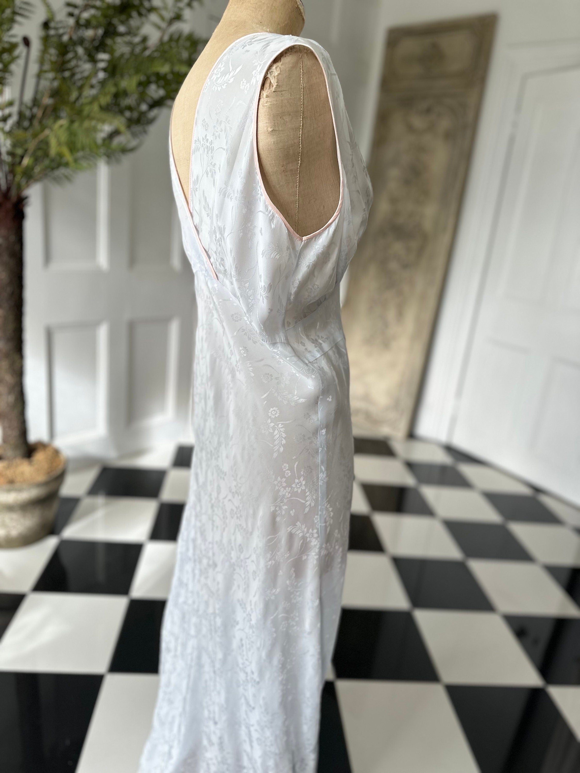 1930s Pale Blue Rayon Slip Dress - Lana Joyce Corsage Detail