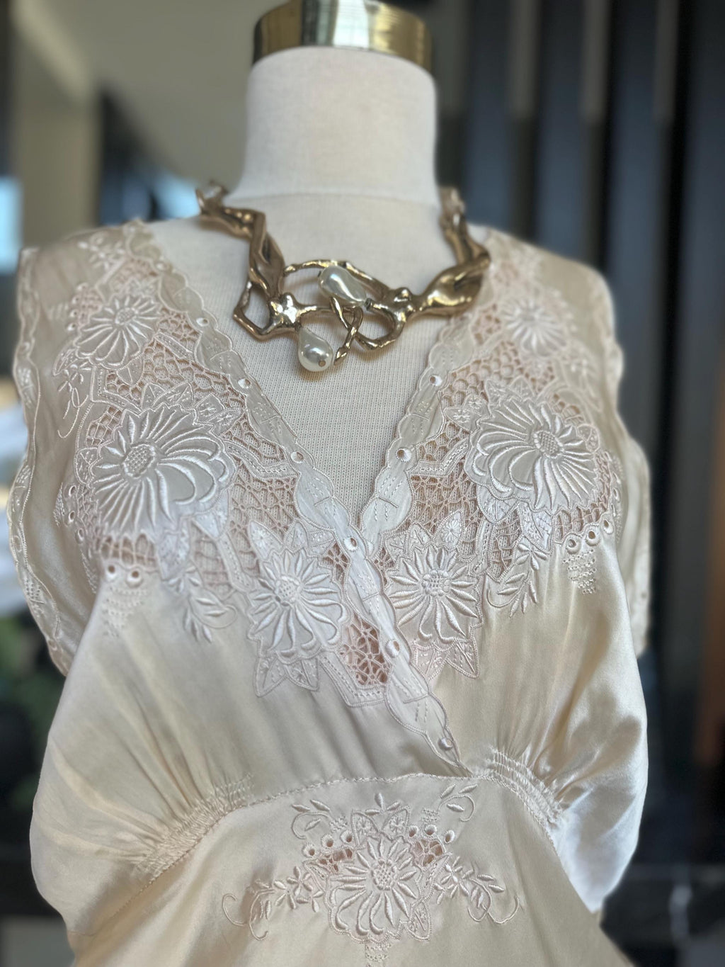 Antique 1940s Silk Wedding Dress slip dress - Bias Cut Art Deco Gown