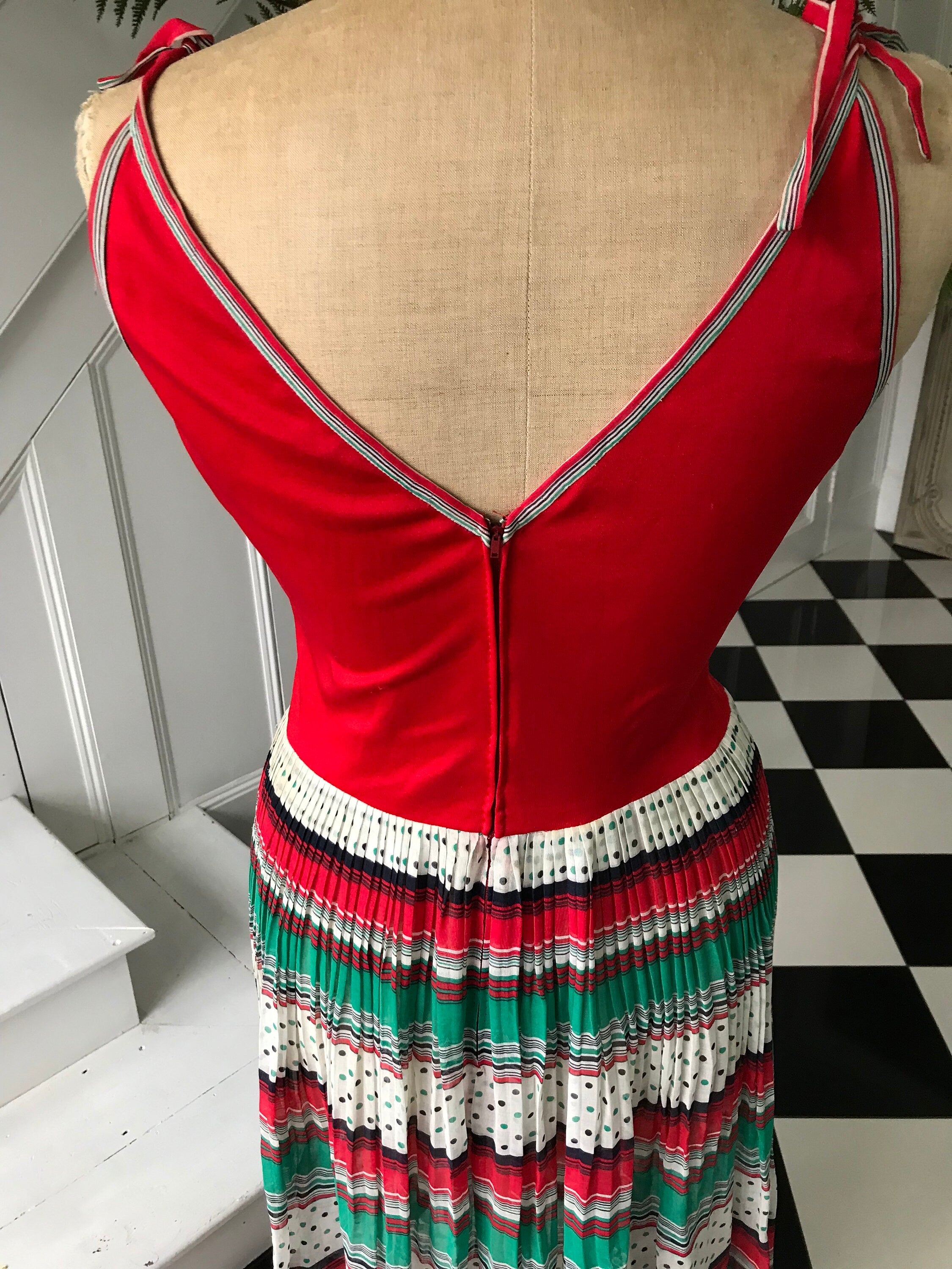 1970s string strap  multi colour summer dress with muslin skirt and jersey top