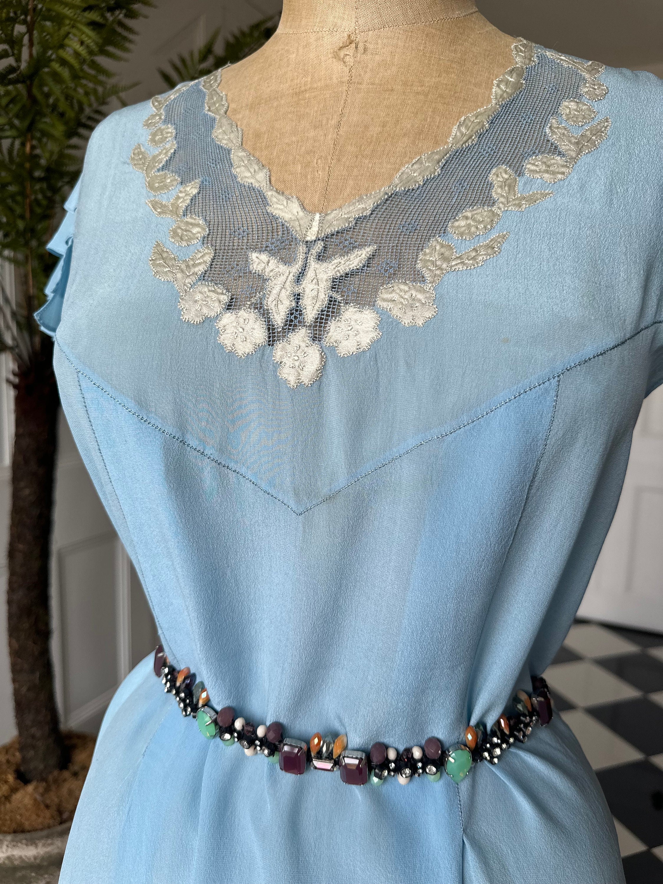 1940s pale blue silk long slip dress