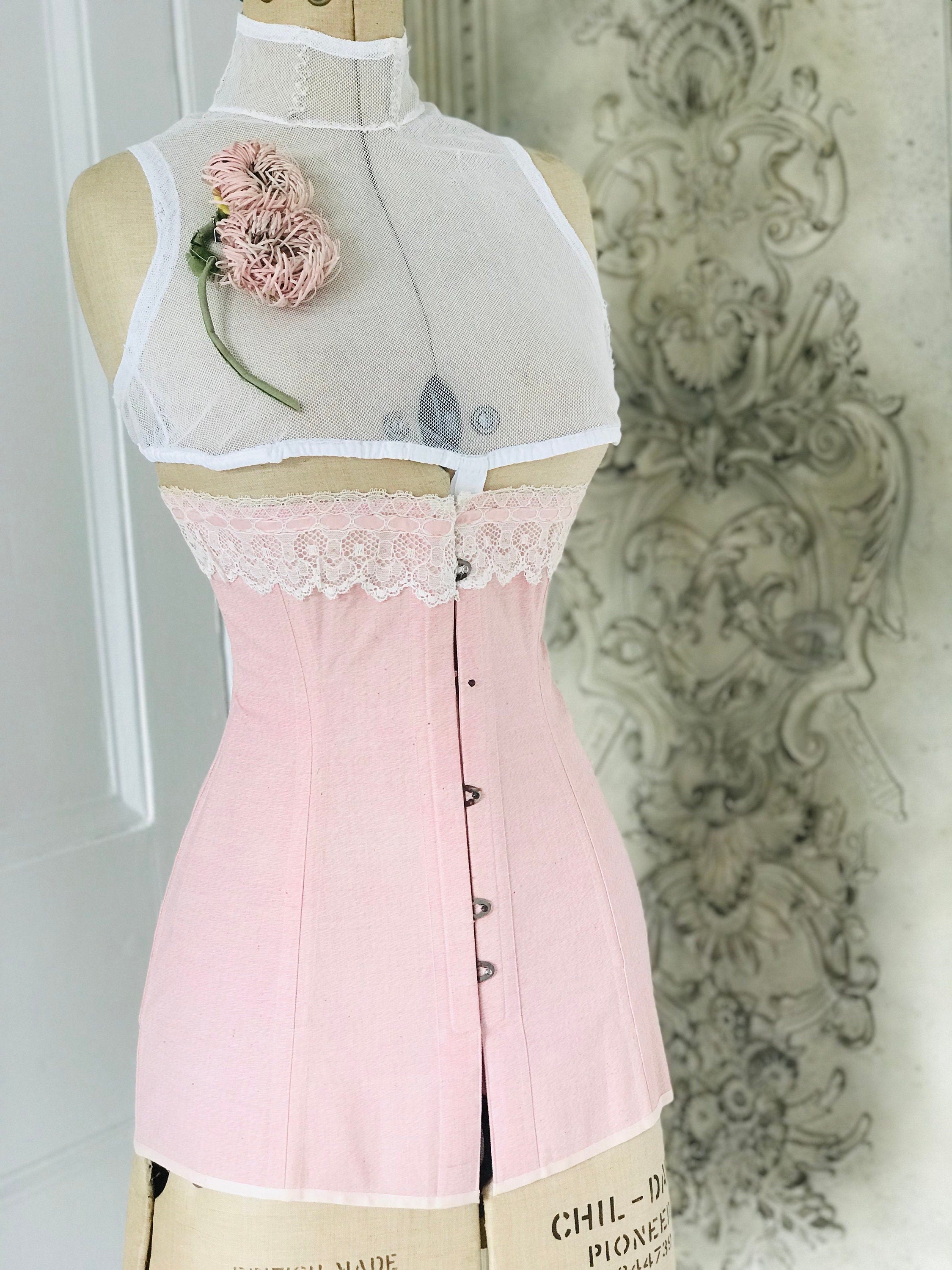 Antique Victorian  Edwardian pink corset in its original box (dead stock)