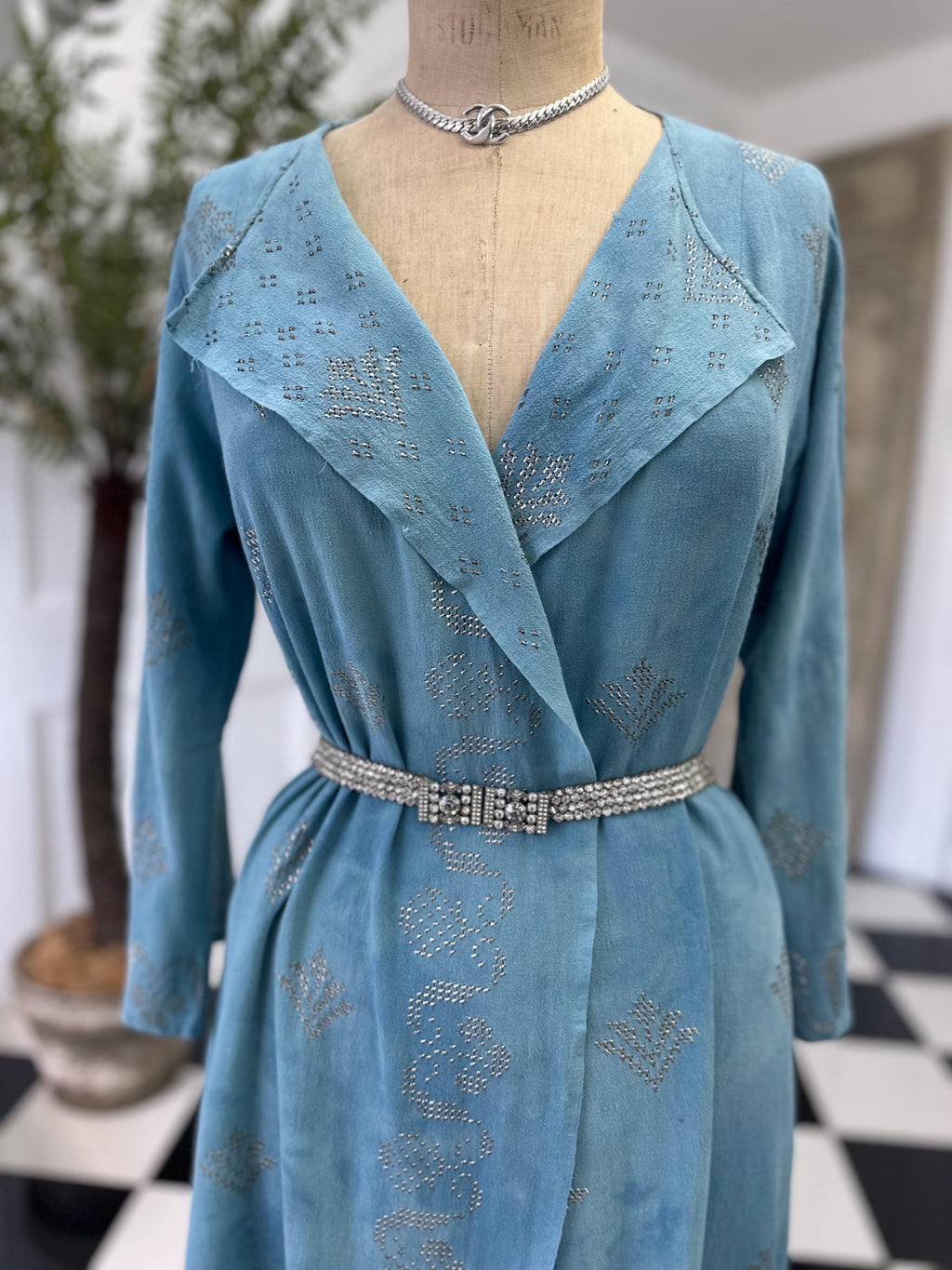 1920s blue silk georgette with duster coat