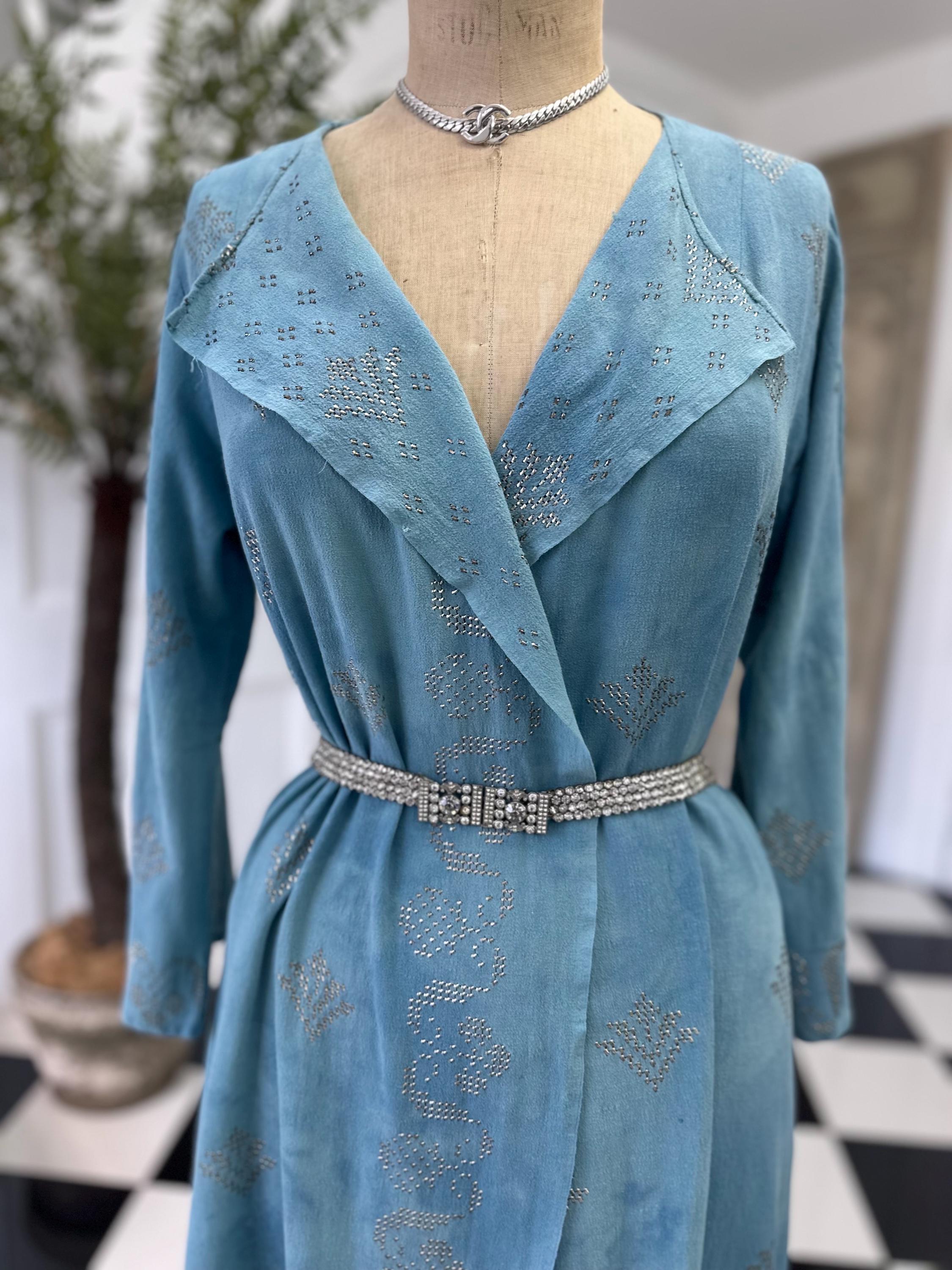 1920s blue silk georgette with duster coat