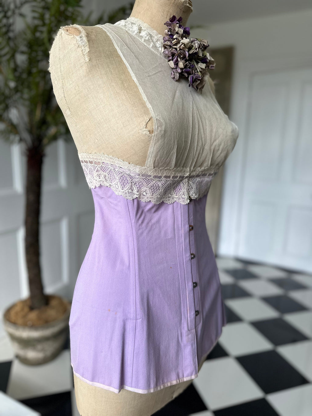 Antique 1900 1910 Edwardian lilac corset  (dead stock)