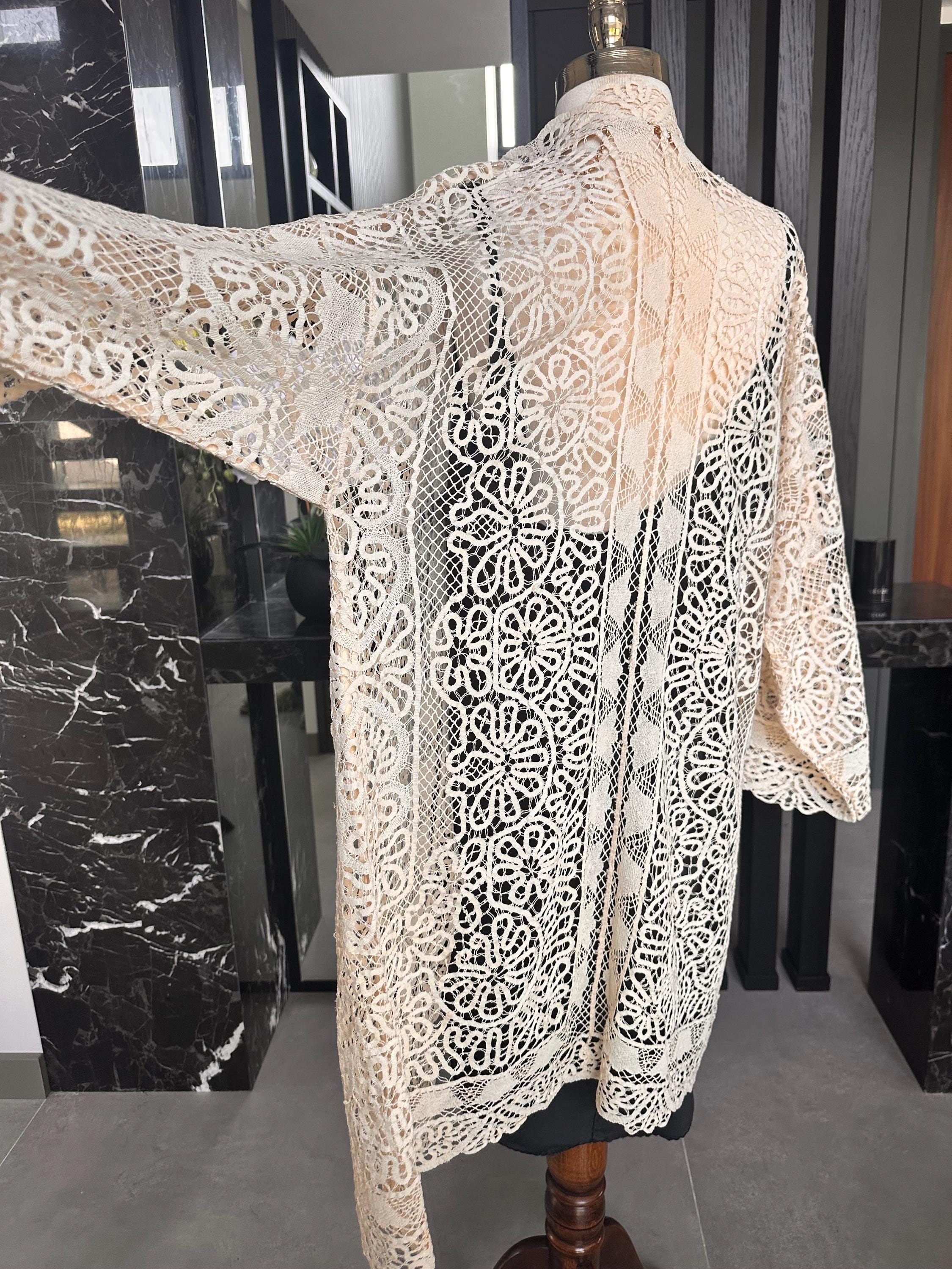 Vintage Art Deco Tape Lace Duster | 1920s-1940s Guipure & Battenberg Robe
