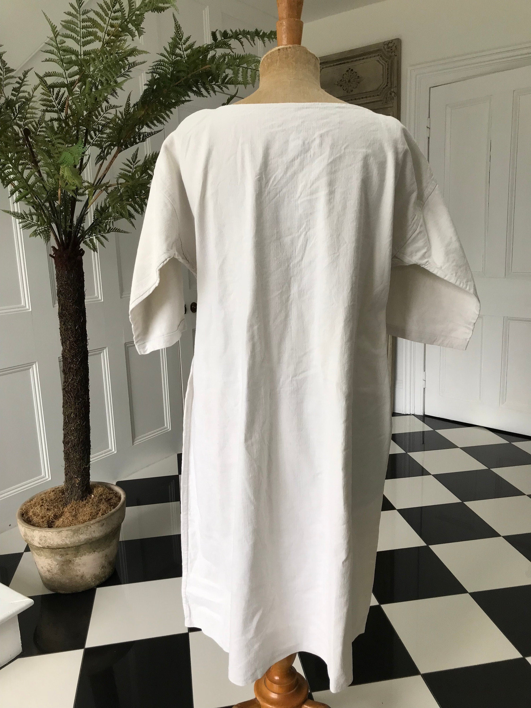 1800s antique French  hemp linen smock dress  monogram ML
