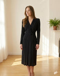 Chic 1940s Black Georgette Dress Embroidered Buttons and Matching Belt set
