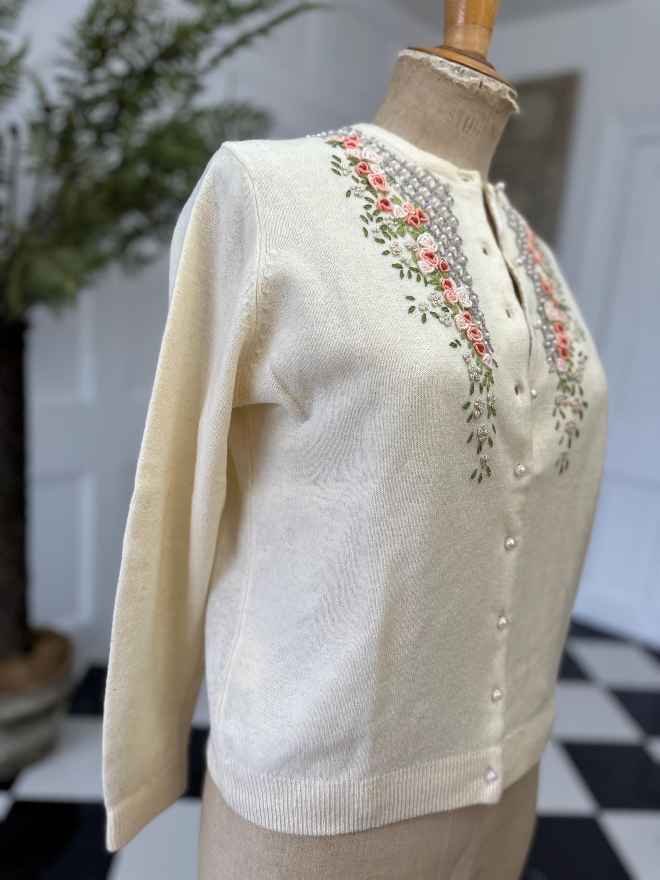 1950s Cream wool embroidery and pearl details