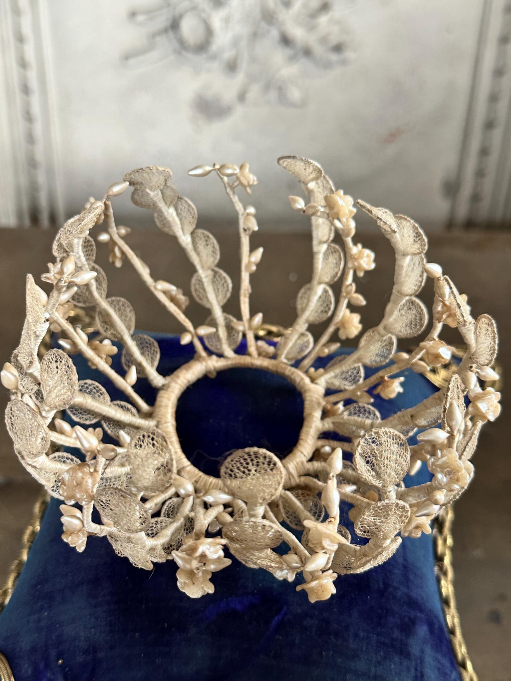 Victorian Edwardian Antique Wax Floral Tiara crown