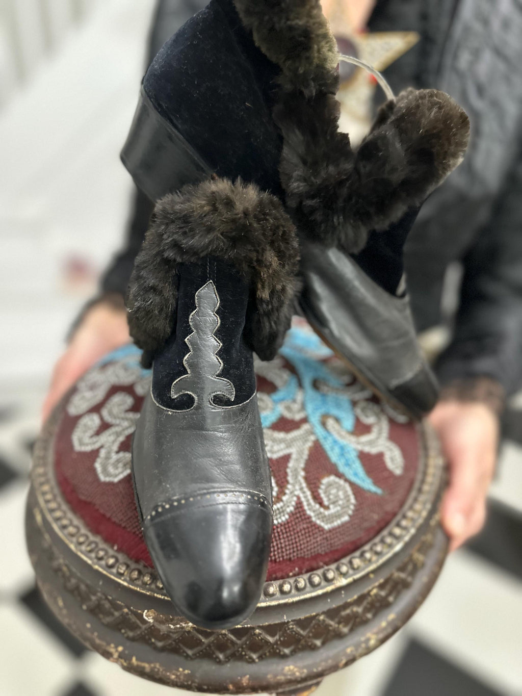 Victorian early Edwardian lady’s winter slipper boots