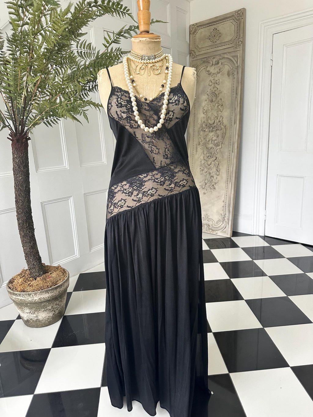 Vintage 1950 black lace slip dress lingerie