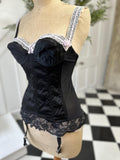 1950s Sexy black satin and lace corset bustier