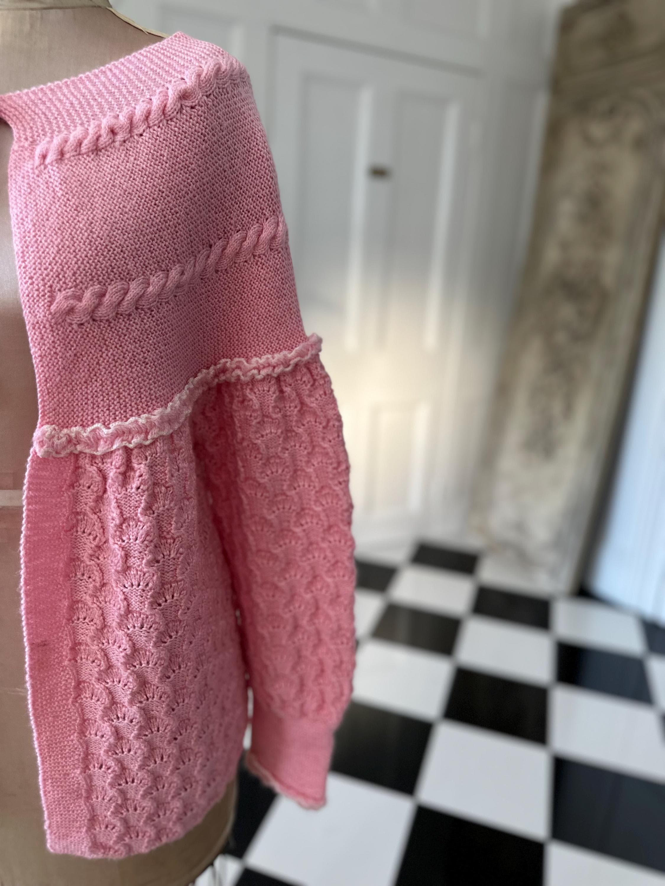 Vintage Hand Knitted Pink Cardigan Cozy Layering Essential
