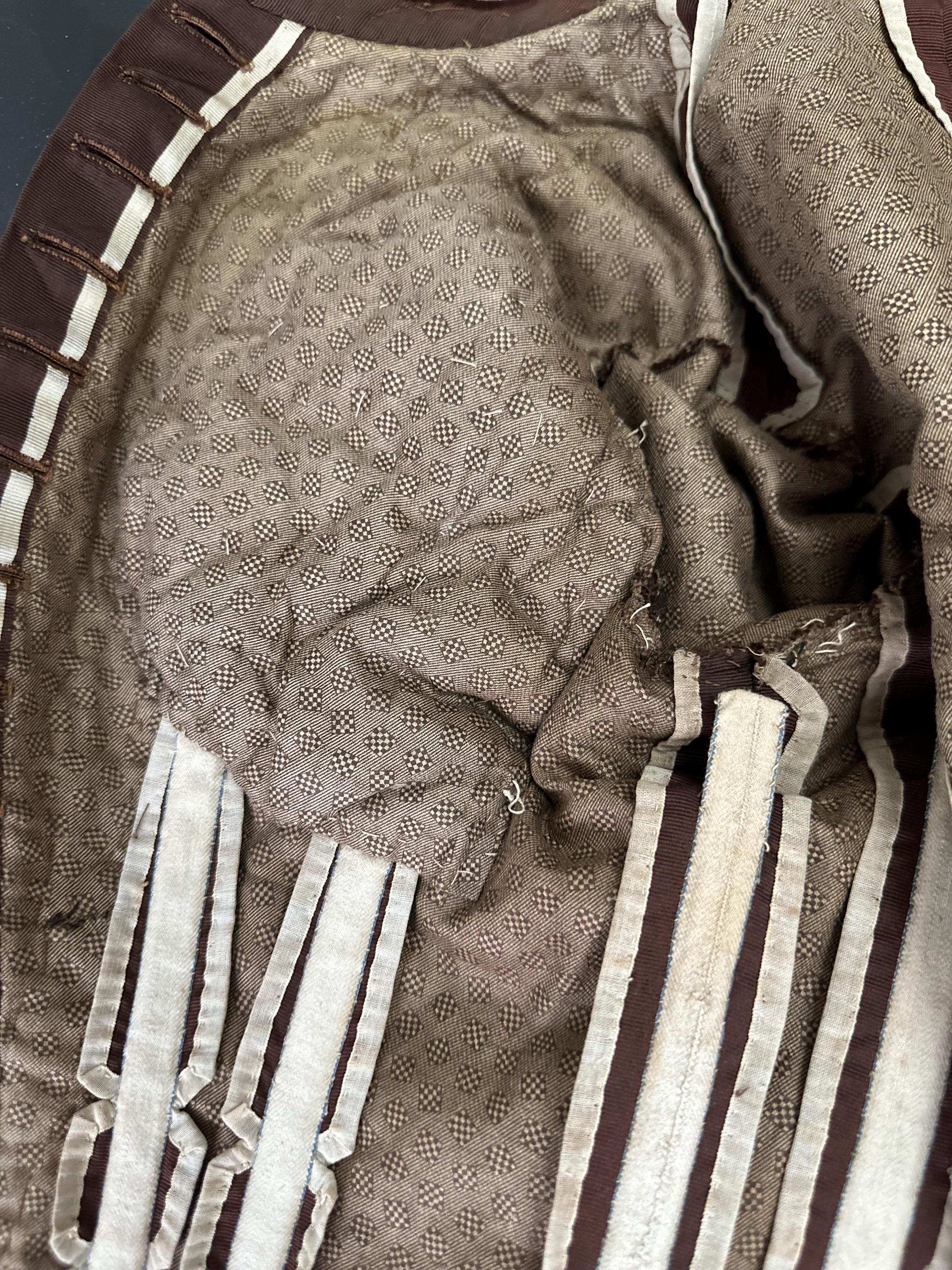 1880s French Silk Bodice: Bronze Brown Glass Beaded Embellishments