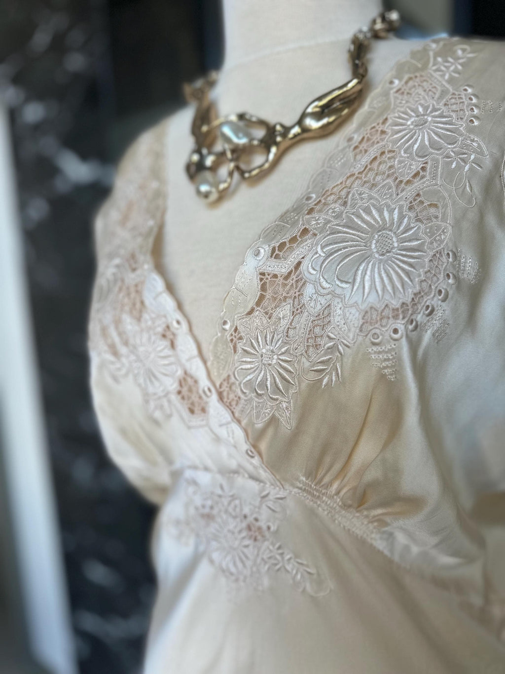 Antique 1940s Silk Wedding Dress slip dress - Bias Cut Art Deco Gown