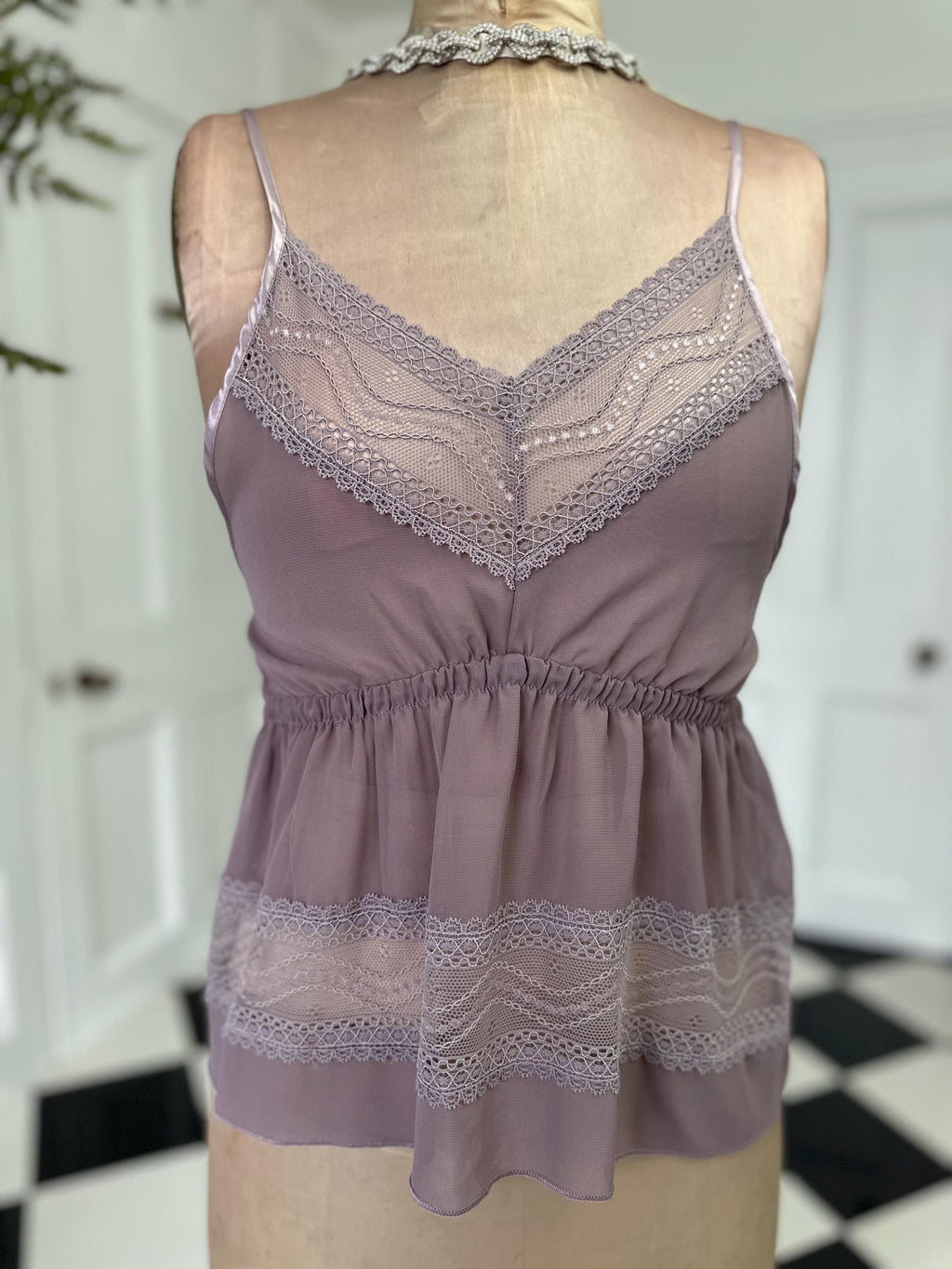 Dusty mauve vintage style chiffon and lace camisole