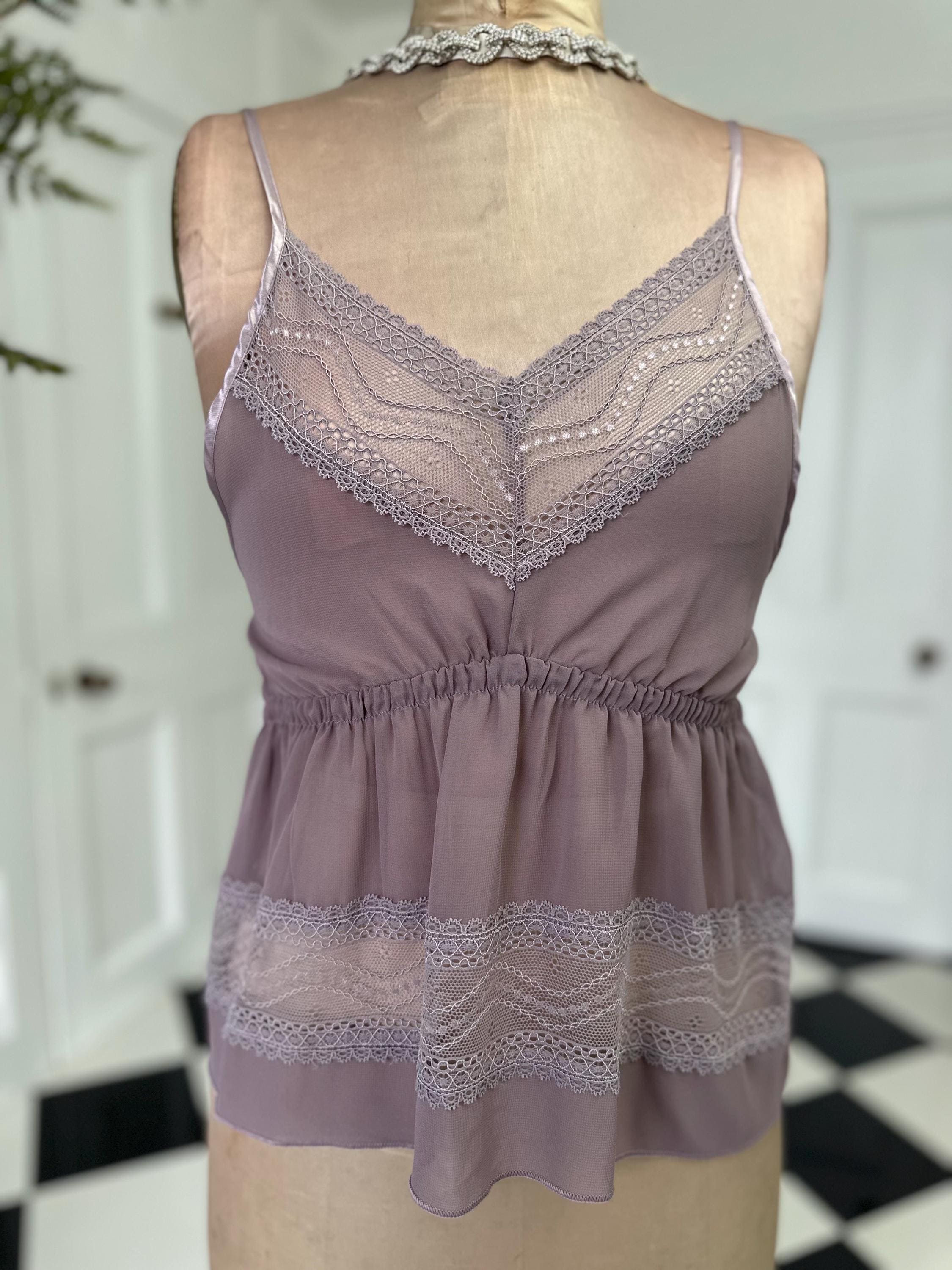 Dusty mauve vintage style chiffon and lace camisole