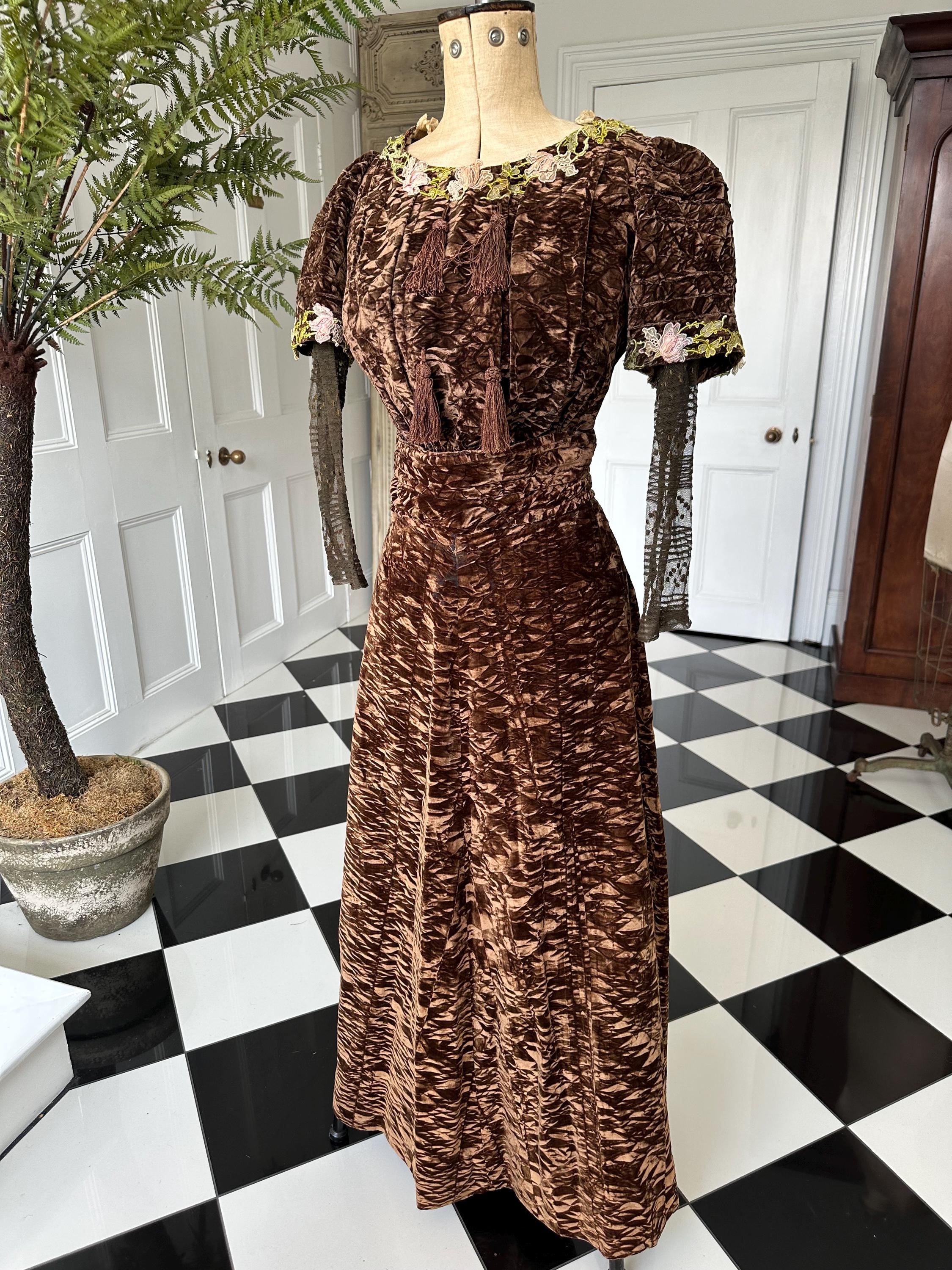 Edwardian silk crush  velvet bodice and skirt with pastel colours
