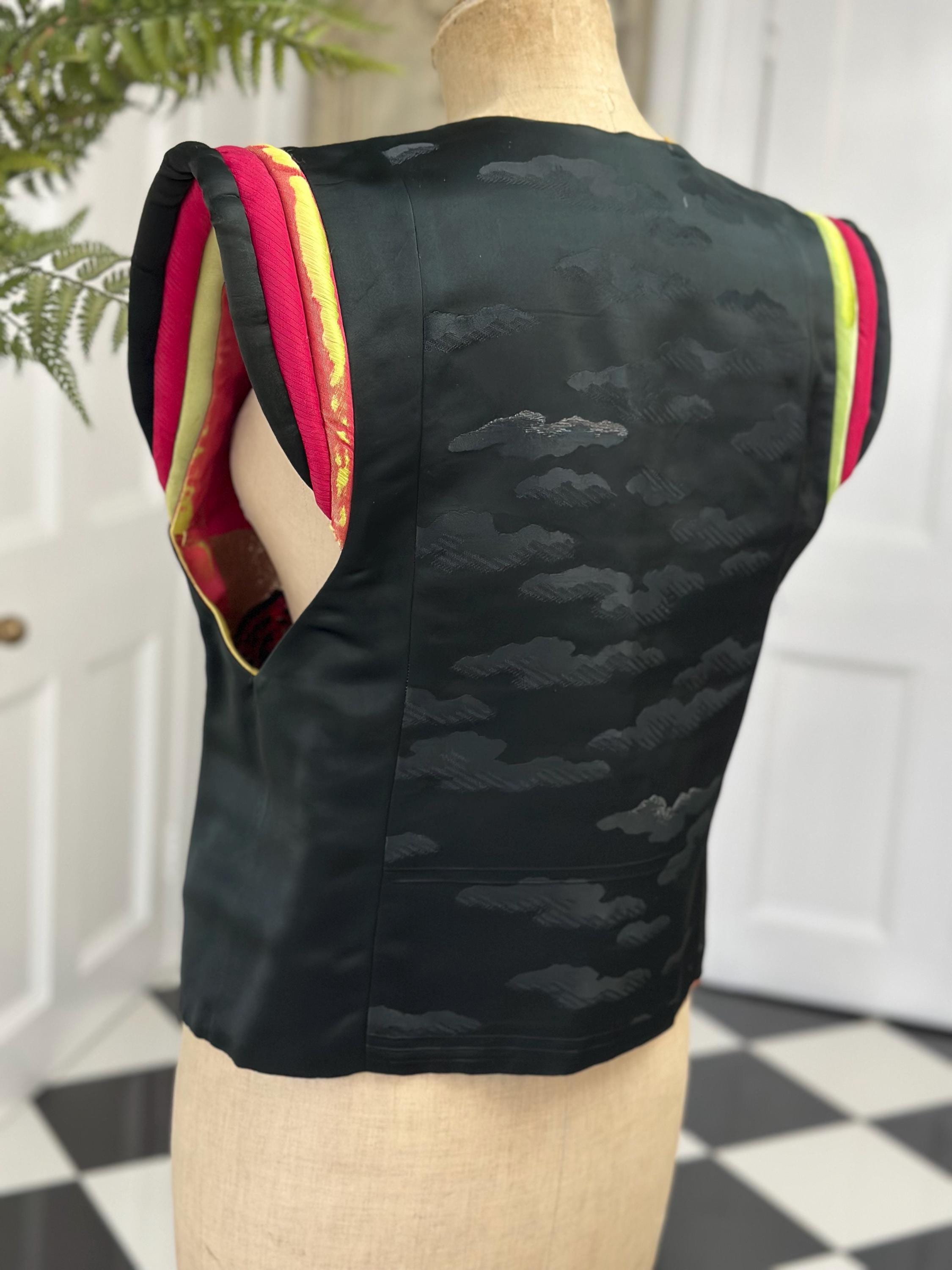 Vintage reversible  silk Japanese jacket waistcoat with jade stone