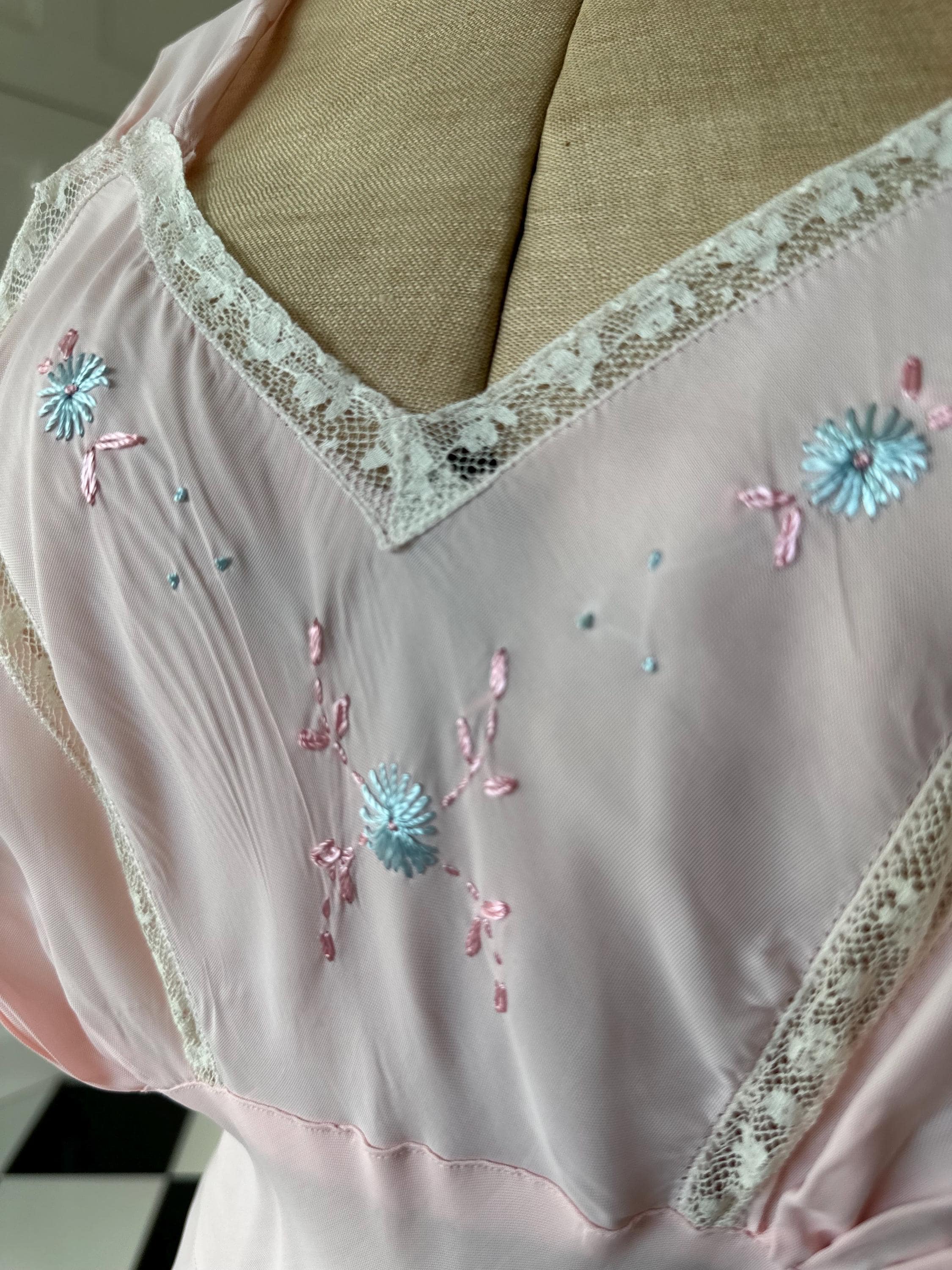 Vintage 1930s pink bias cut maxi dress