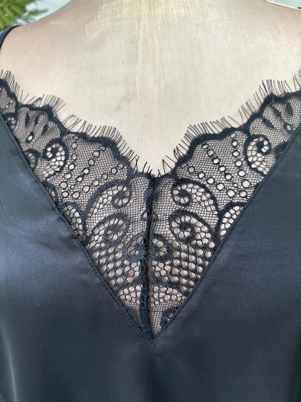 Vintage 1930s style satin and lace black camisole large size