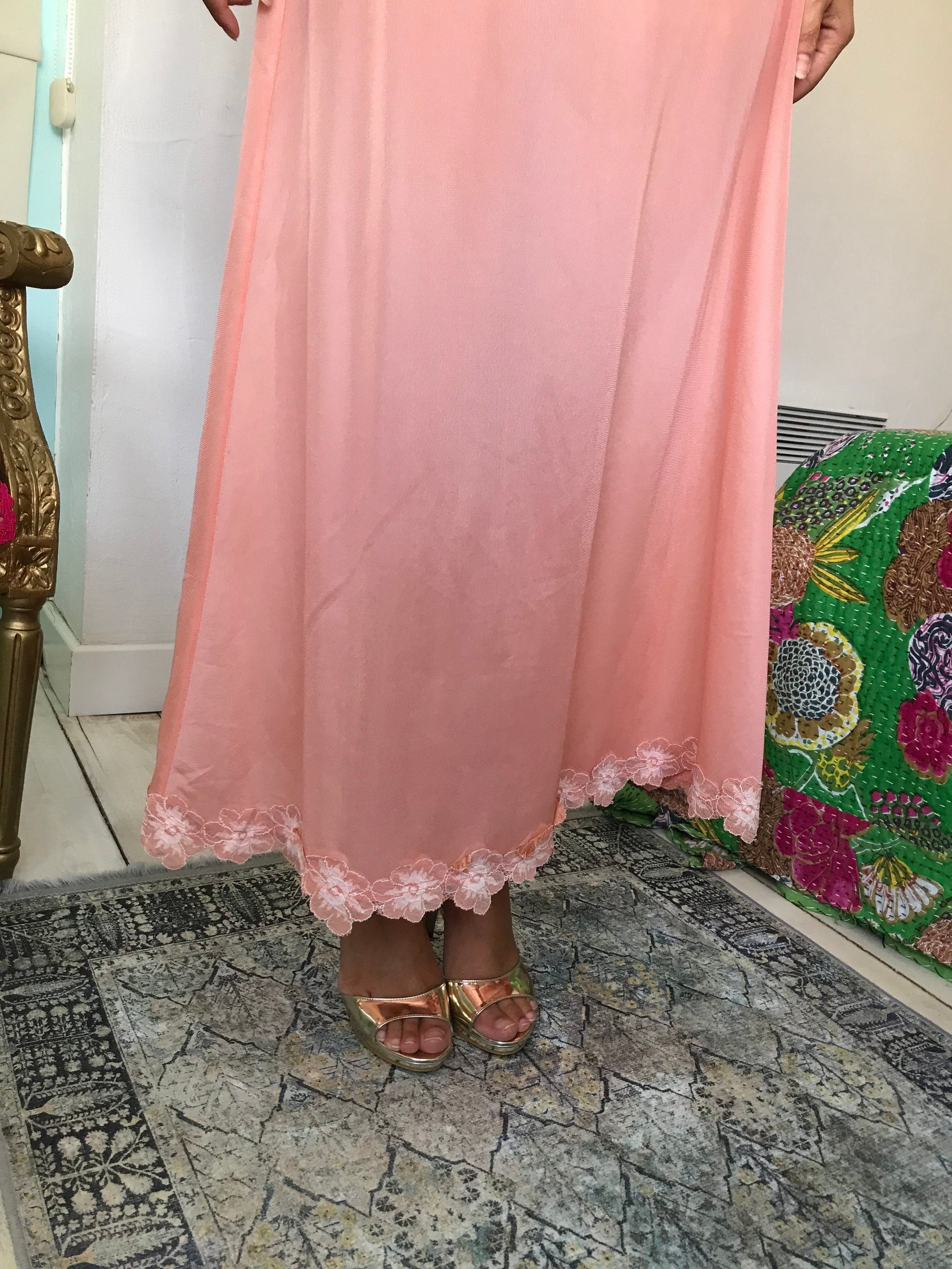 1970s long plunge neck lingerie slip dress